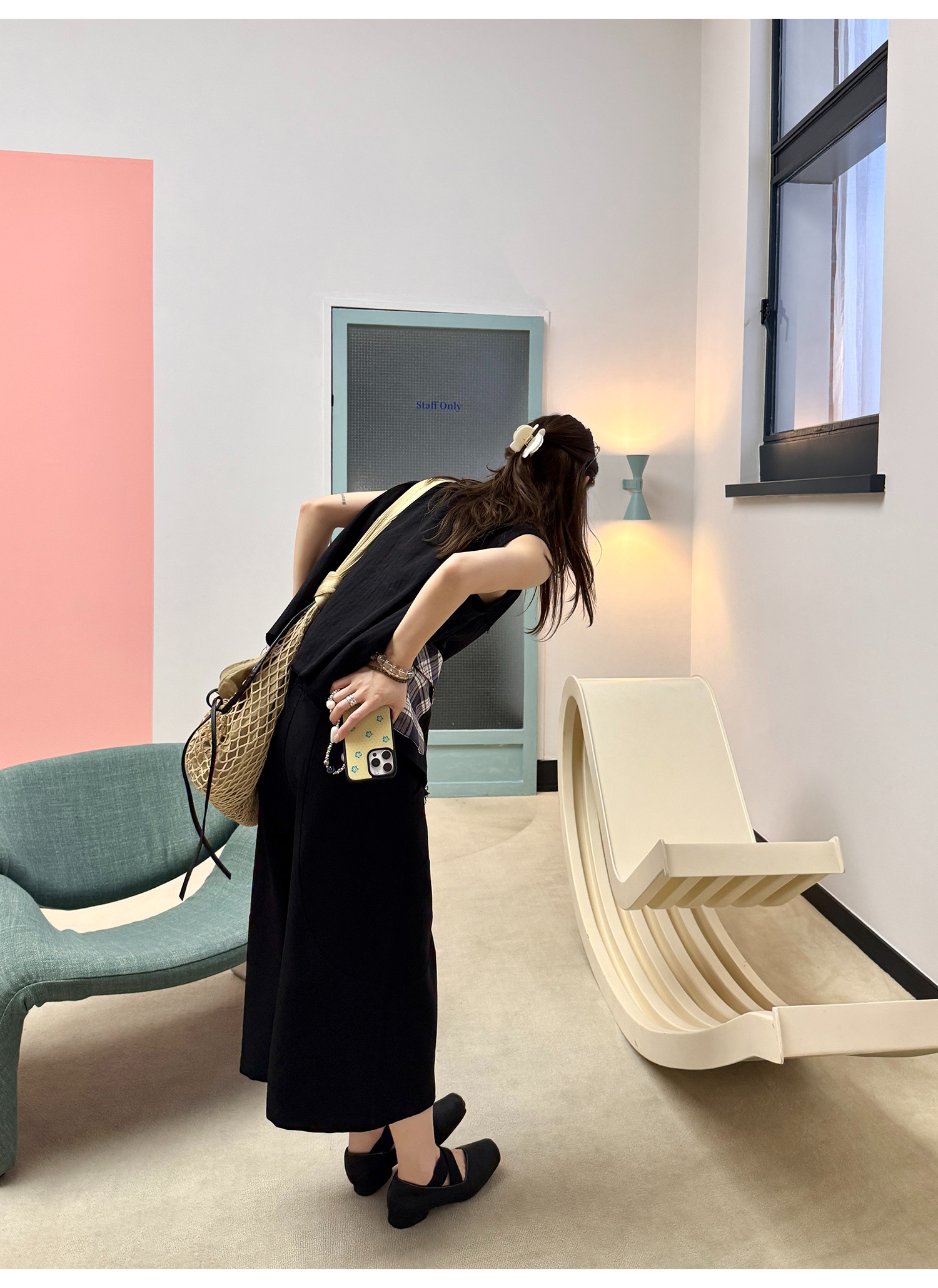 LelyMooch 配色チェック柄ノースリーブベスト  LEM218