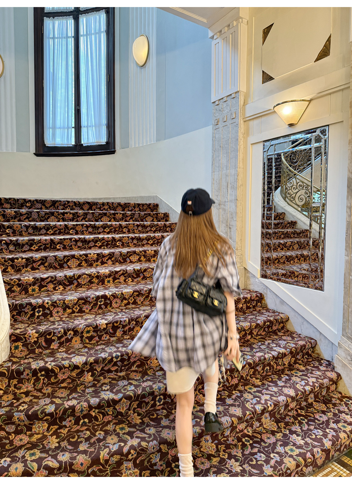 LelyMooch パープル格子柄・軽量半袖シャツ  LEM198