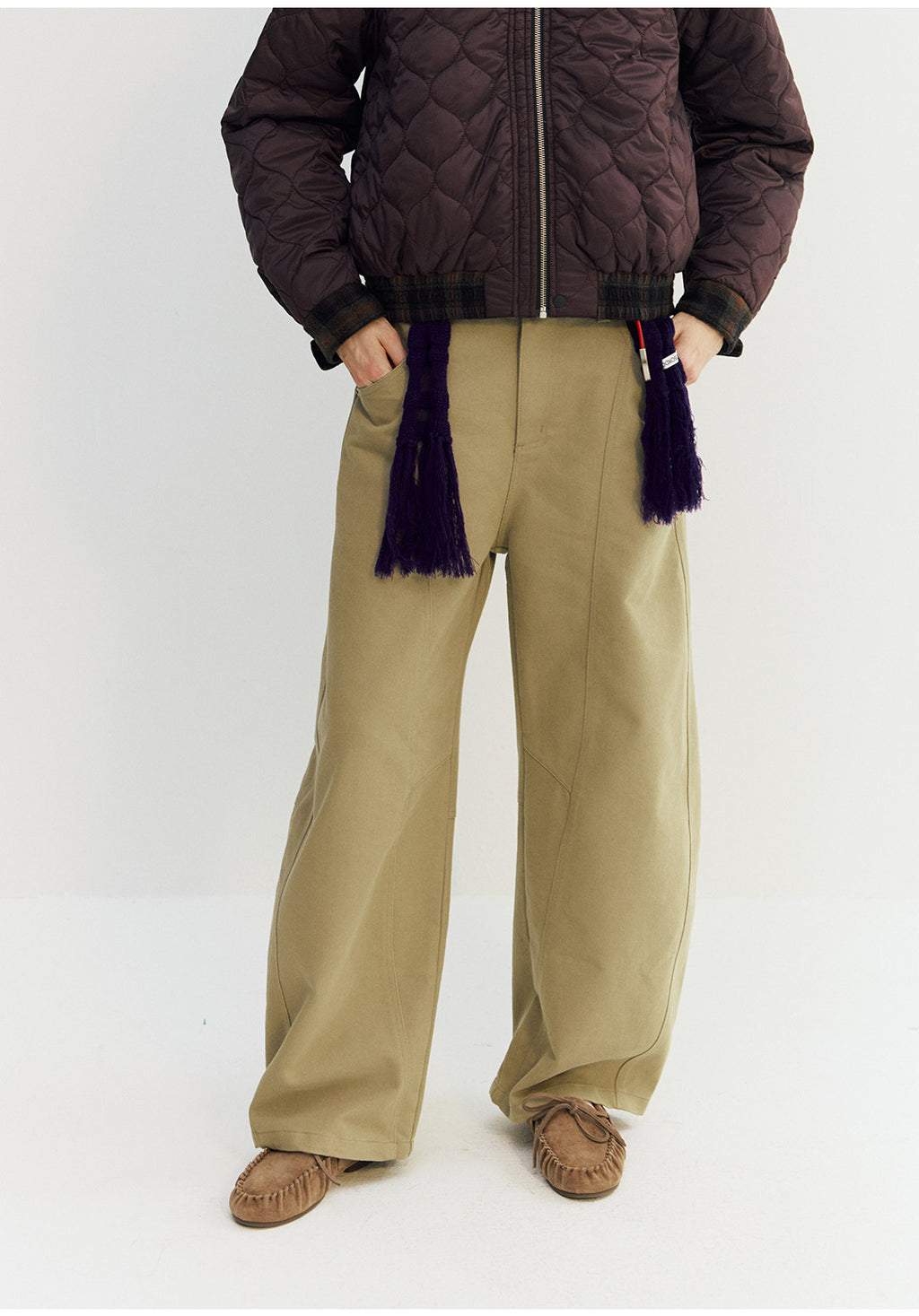 カーブ切替デザイン ツイルバレルパンツ  LOM050