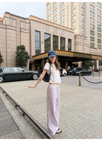 LelyMooch 肌映えラベンダー 抜け感ドロストワイドパンツ  LEM355