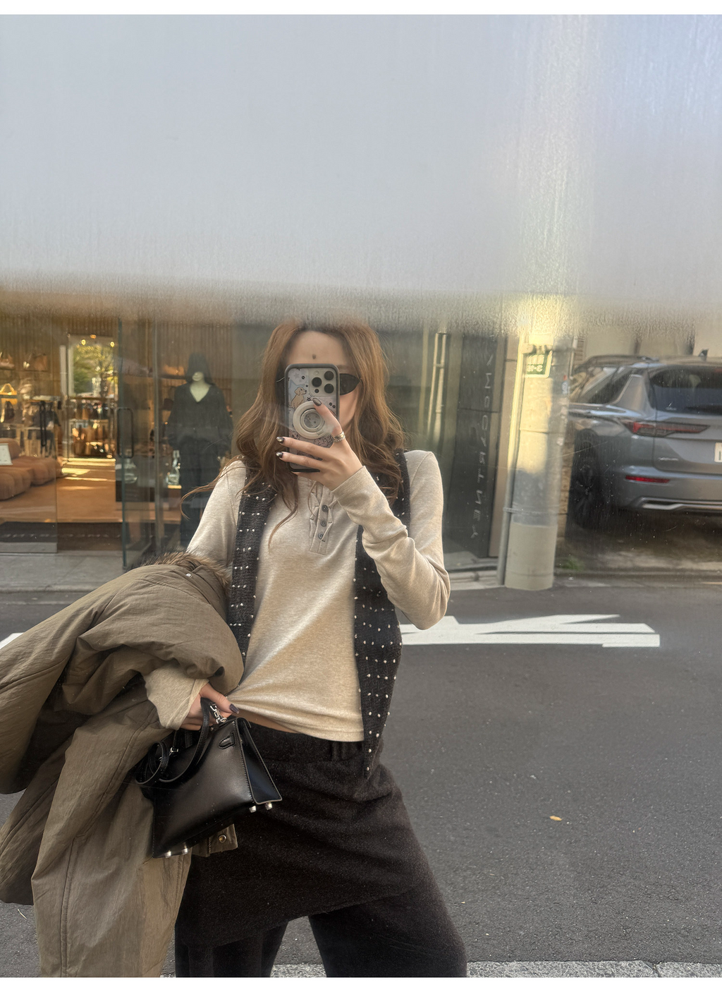 LelyMooch リブ調 ウール風 ヘンリーネックトップス  LEM290