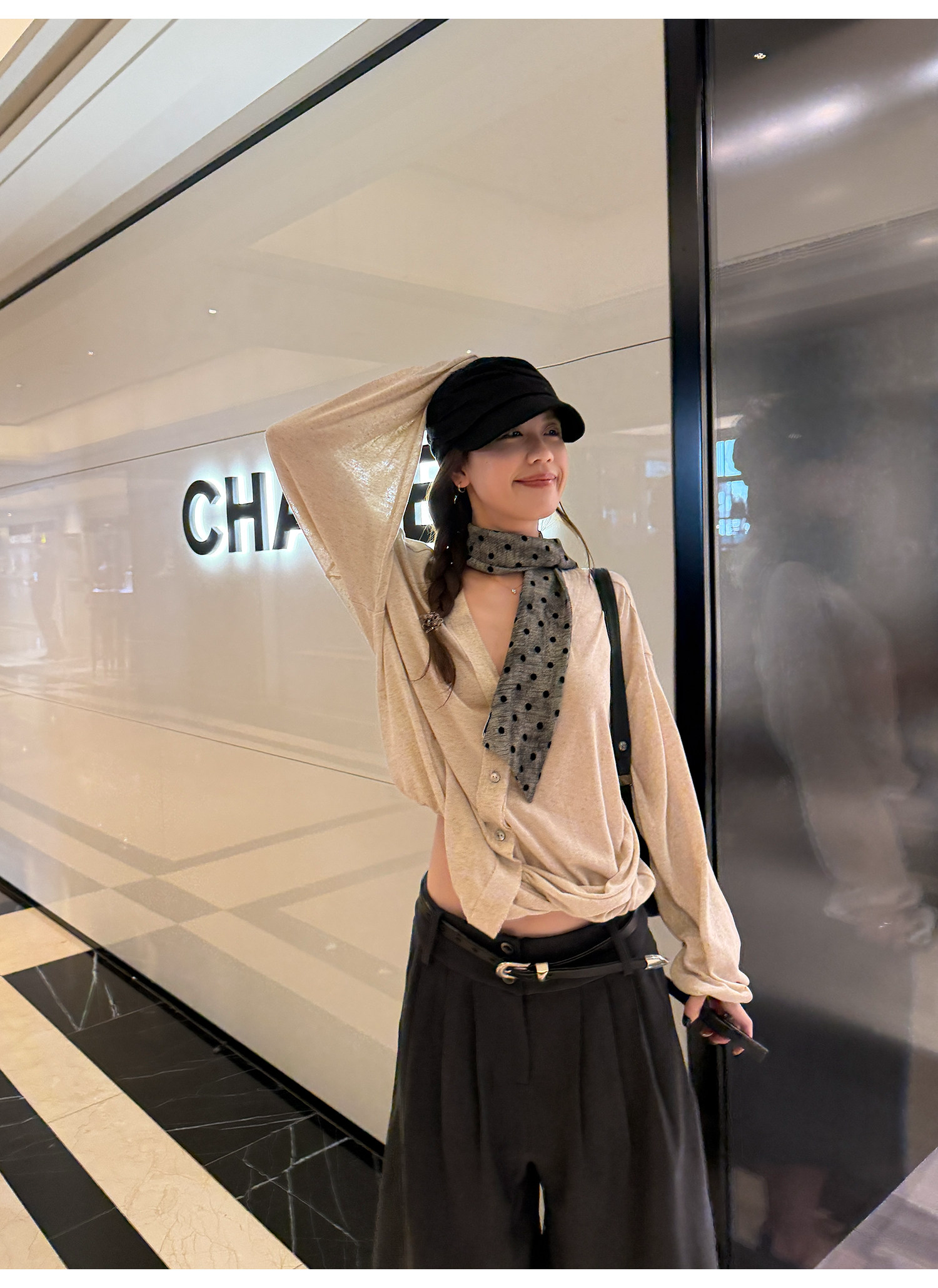 LelyMooch Sciarpa trasparente a pois Grigio sfumato Accento retrò LEM327