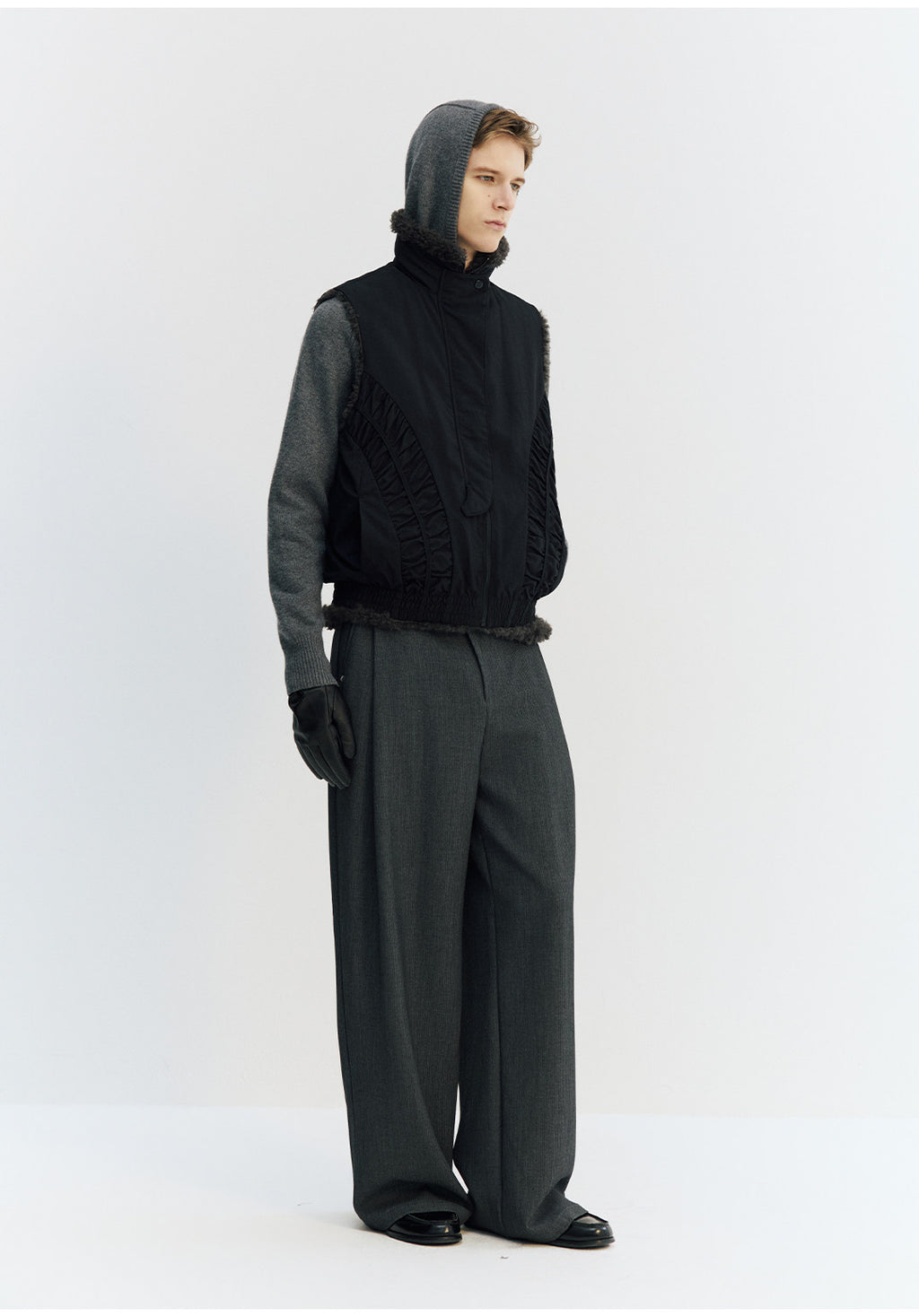 リヨセル混　不規則前立て ワイドパンツ LOM046