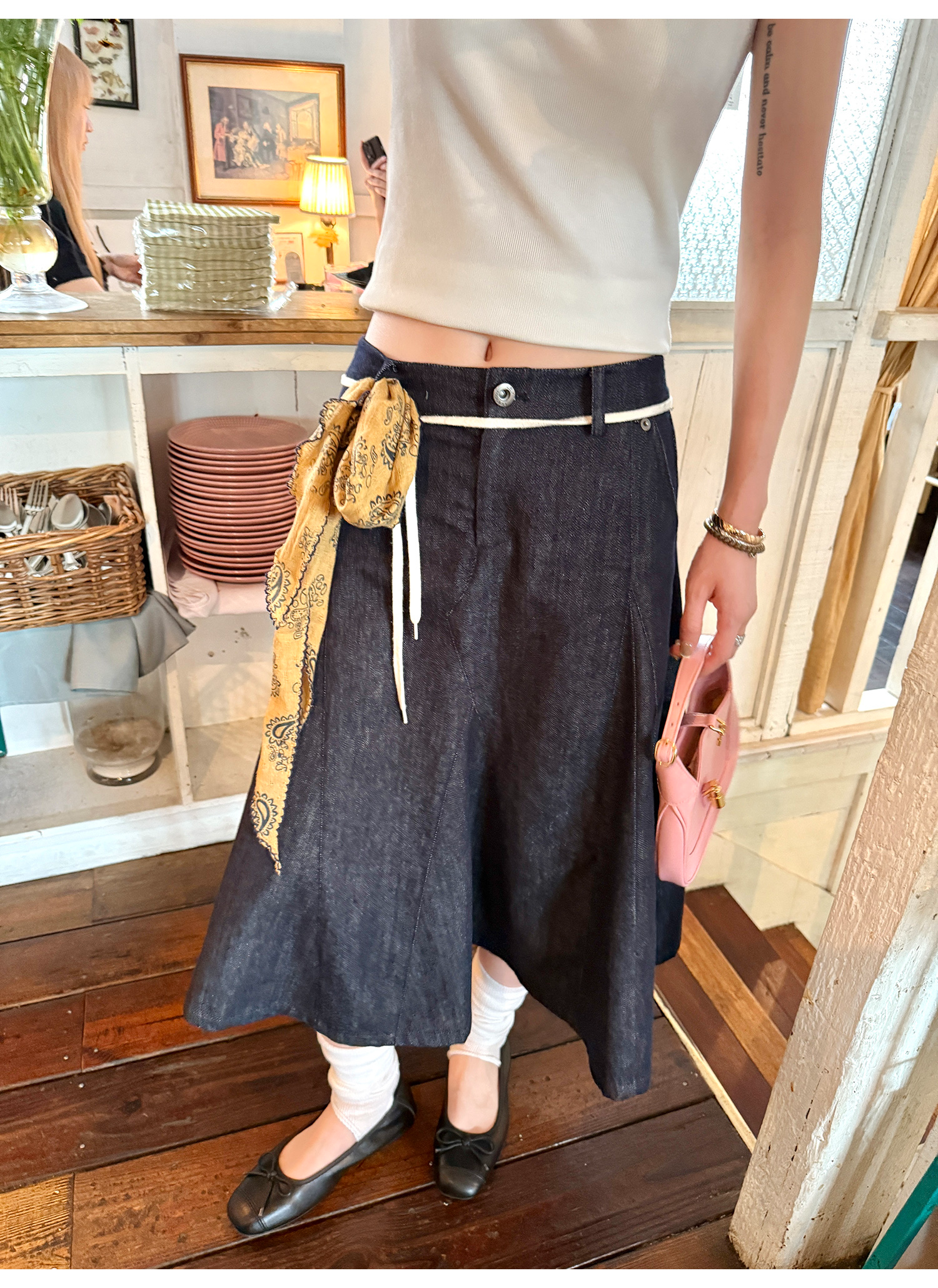 LelyMooch 通年使えるAラインデニムスカート   LEM202