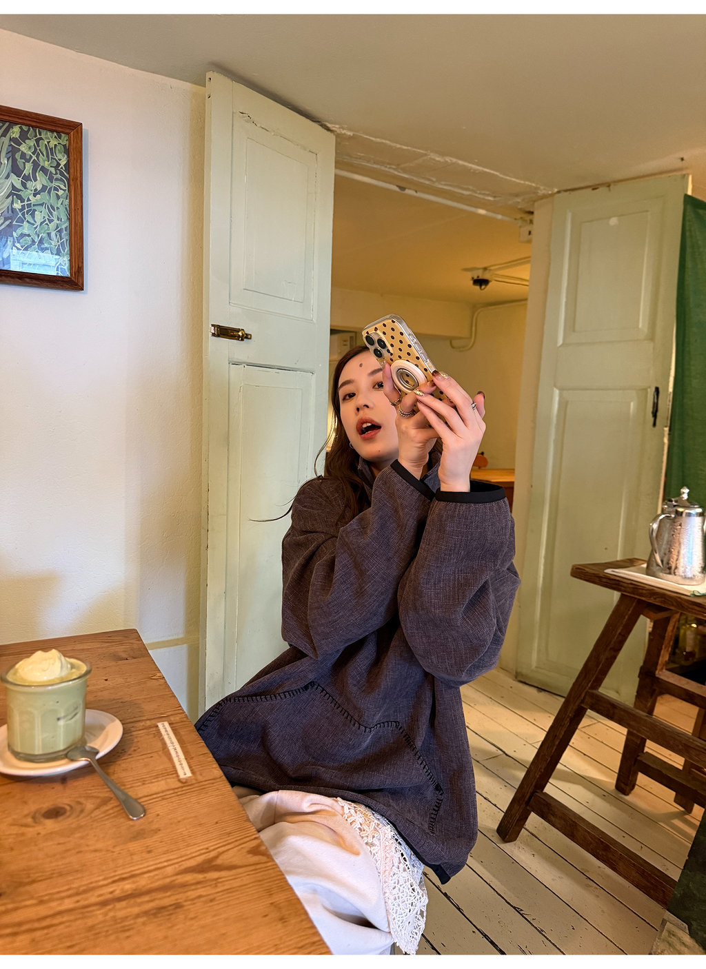 LelyMooch ステッチ入り立ち襟スウェット  LEM253