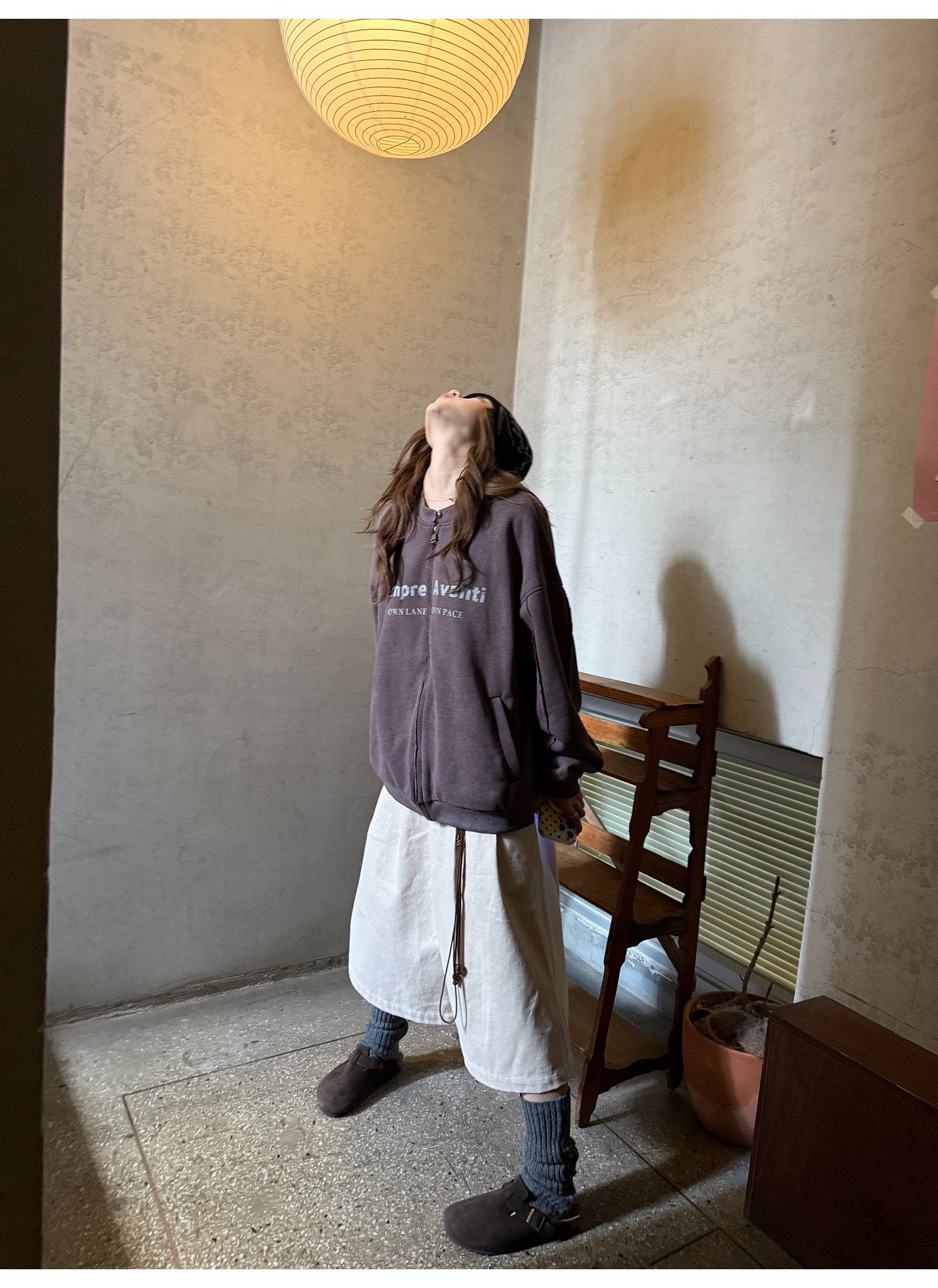 LelyMooch 起毛コットン ベージュクロップドパンツ  LEM255