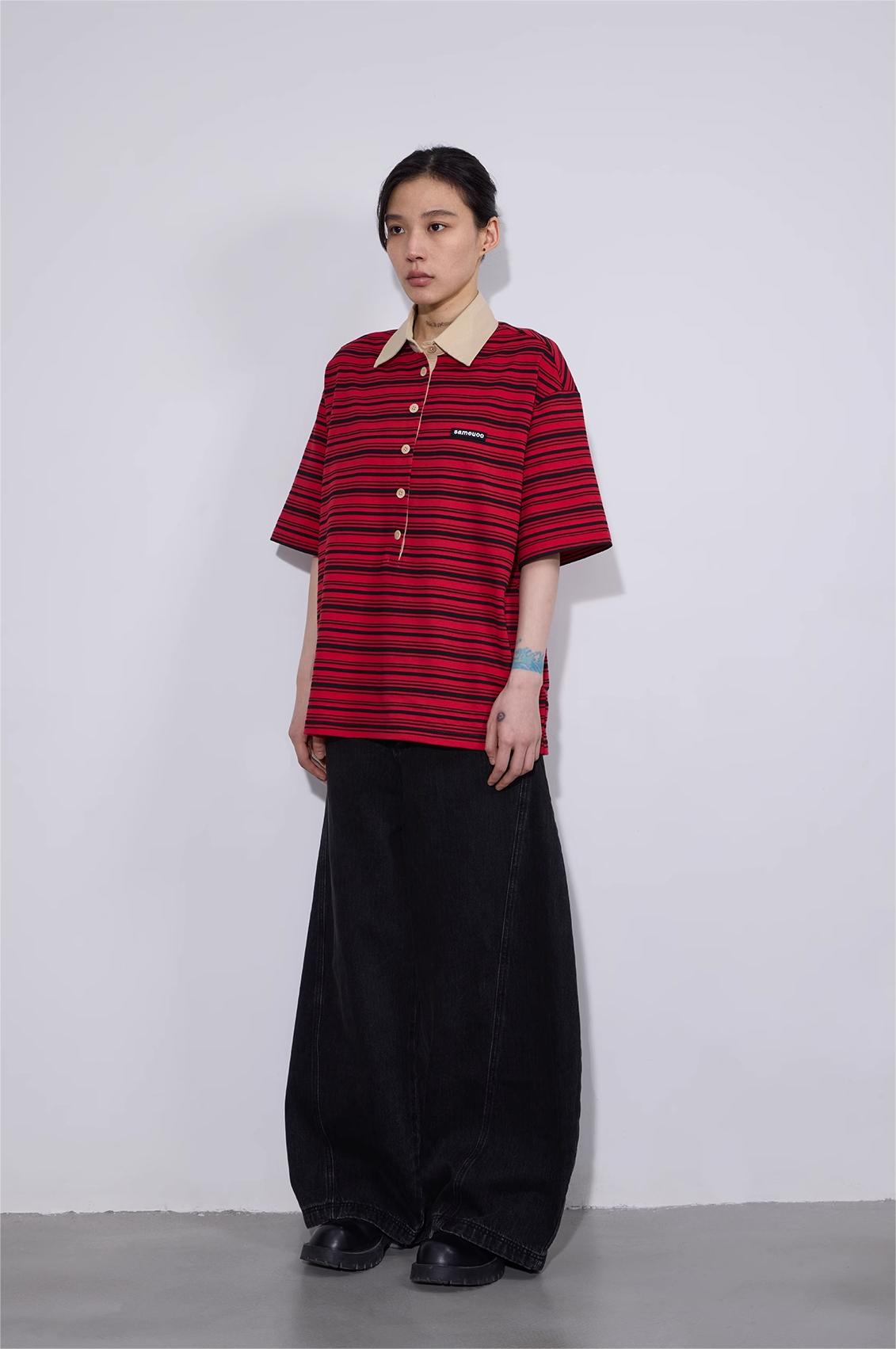 ポロカラー ストライプ半袖Tシャツ  LOM016