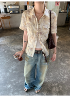 LelyMooch 花柄タイダイ風シワ加工ショートシャツ  LEM139