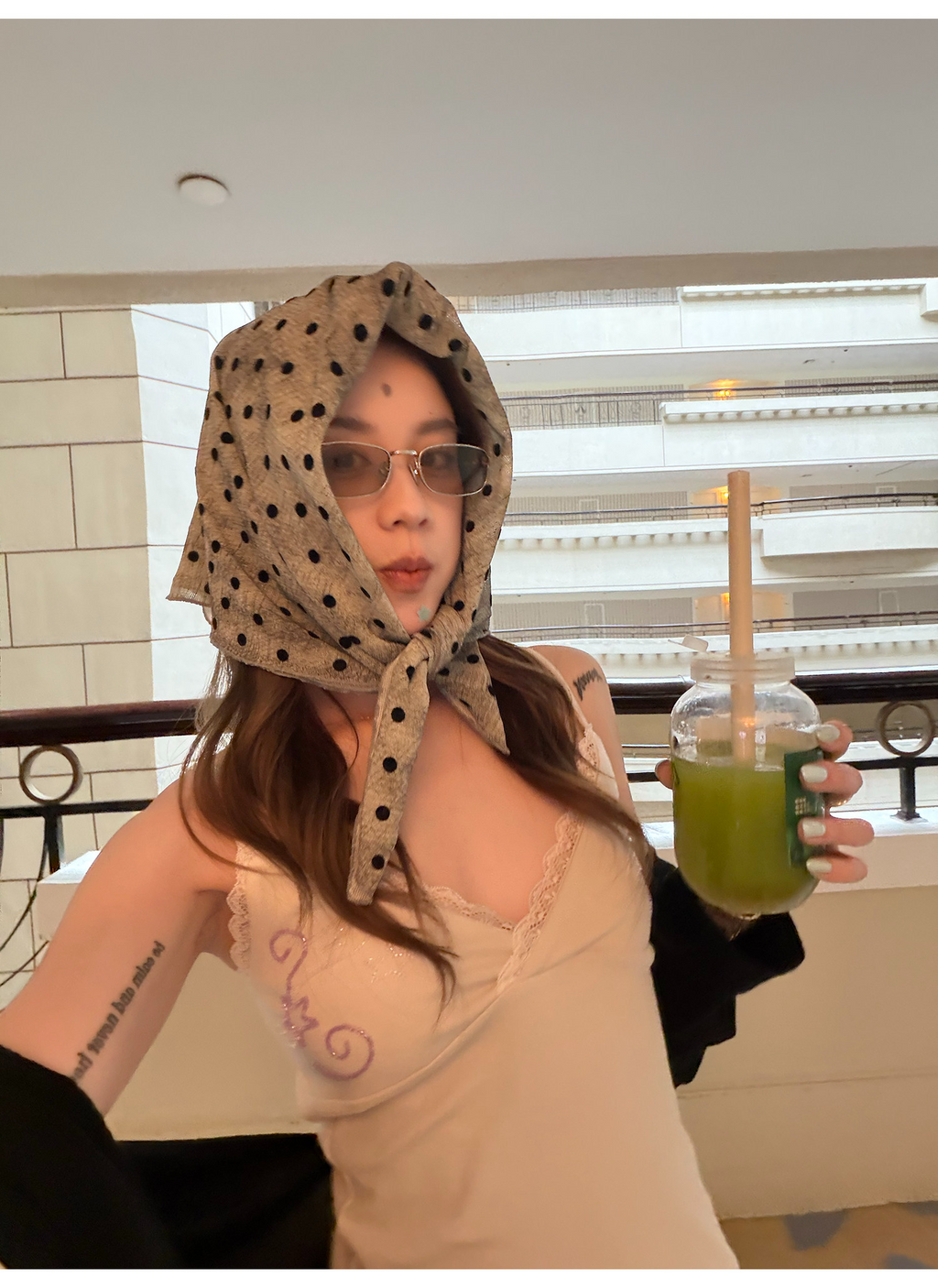 LelyMooch Dotted Sheer Scarf Grey Gradient Retro Accent LEM327