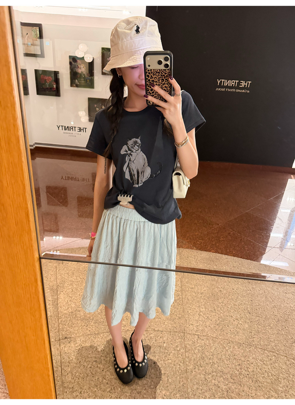 LelyMooch ヴィンテージ風キャットプリントTシャツ  LEM372