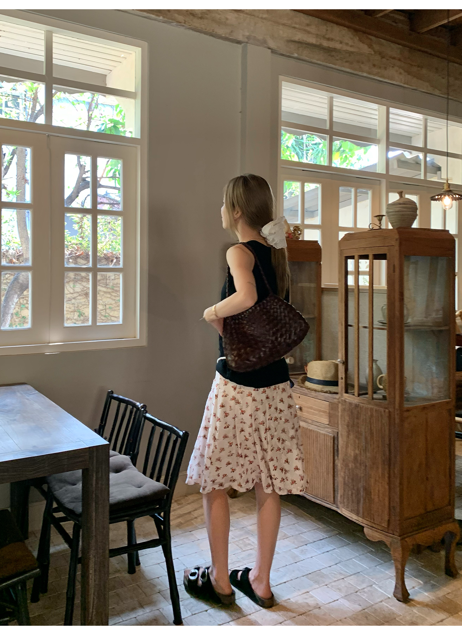 LelyMooch  レトロ小花柄プリーツシフォンスカート  LEM143