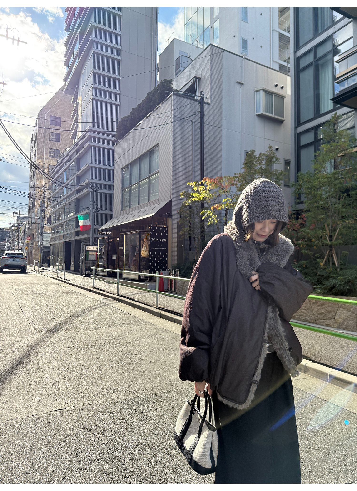 LelyMooch 光沢バイカラーブルゾン｜ボア切替×トグルボタン  LEM280