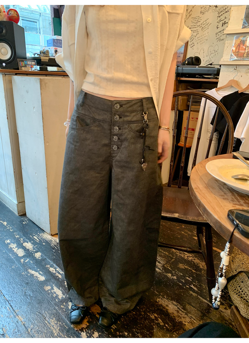 LelyMooch ヴィンテージツイル・美脚ワイドパンツ  LEM180