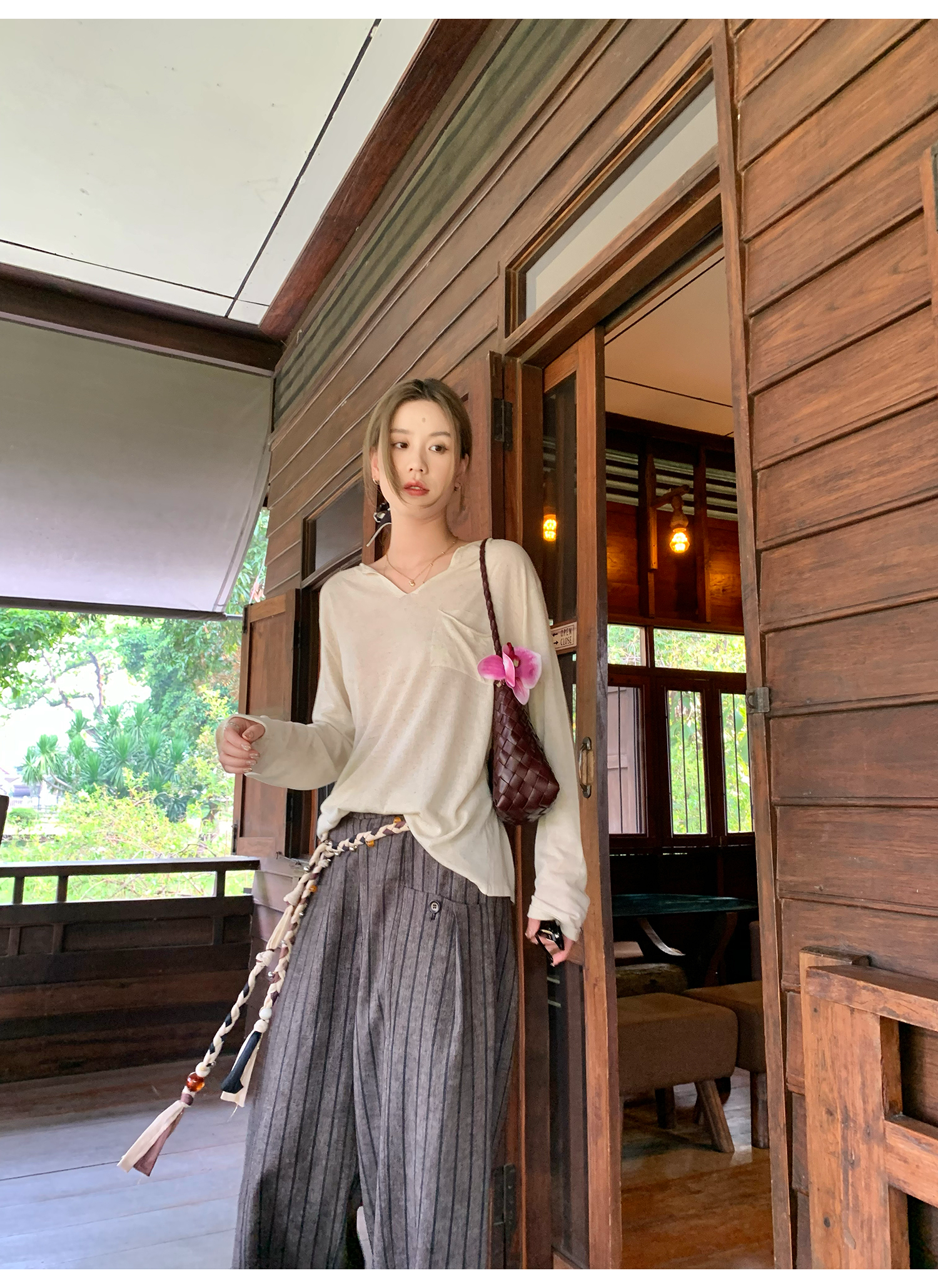 LelyMooch old money style｜ストライプスラックス  LEM140