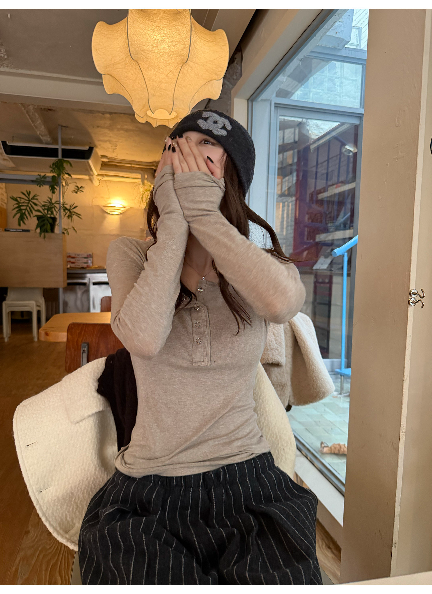 LelyMooch 3色展開 ヘンリーネック ウール混 インナートップス  LEM296