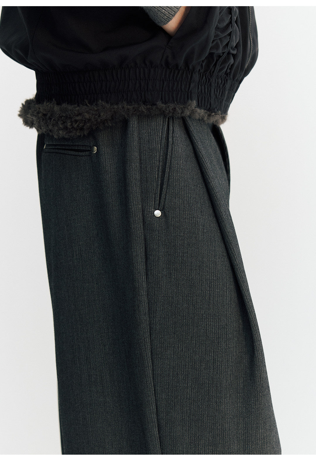 リヨセル混　不規則前立て ワイドパンツ LOM046