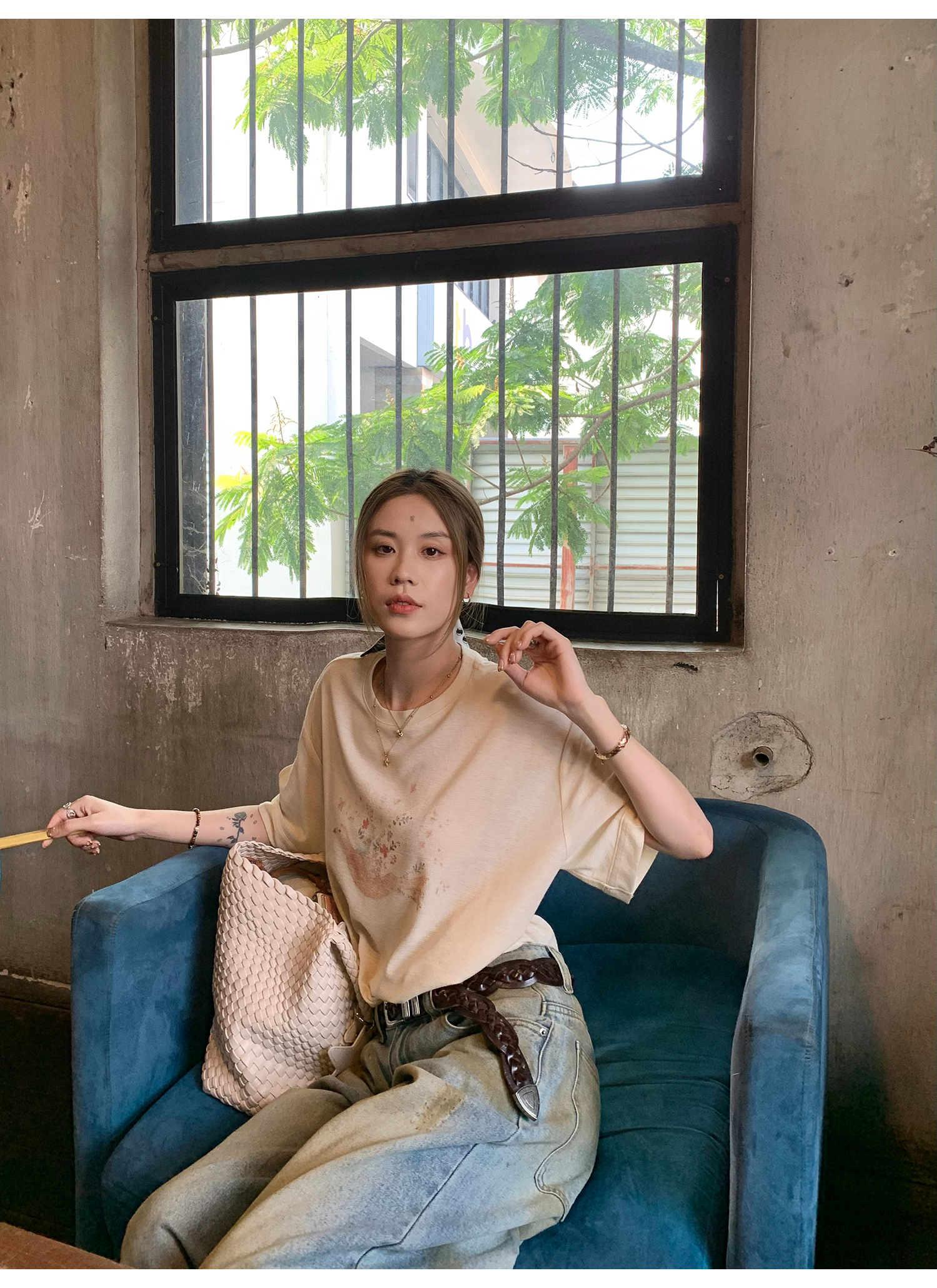 LelyMooch プリント ゆったりシルエット半袖Tシャツ  LEM142