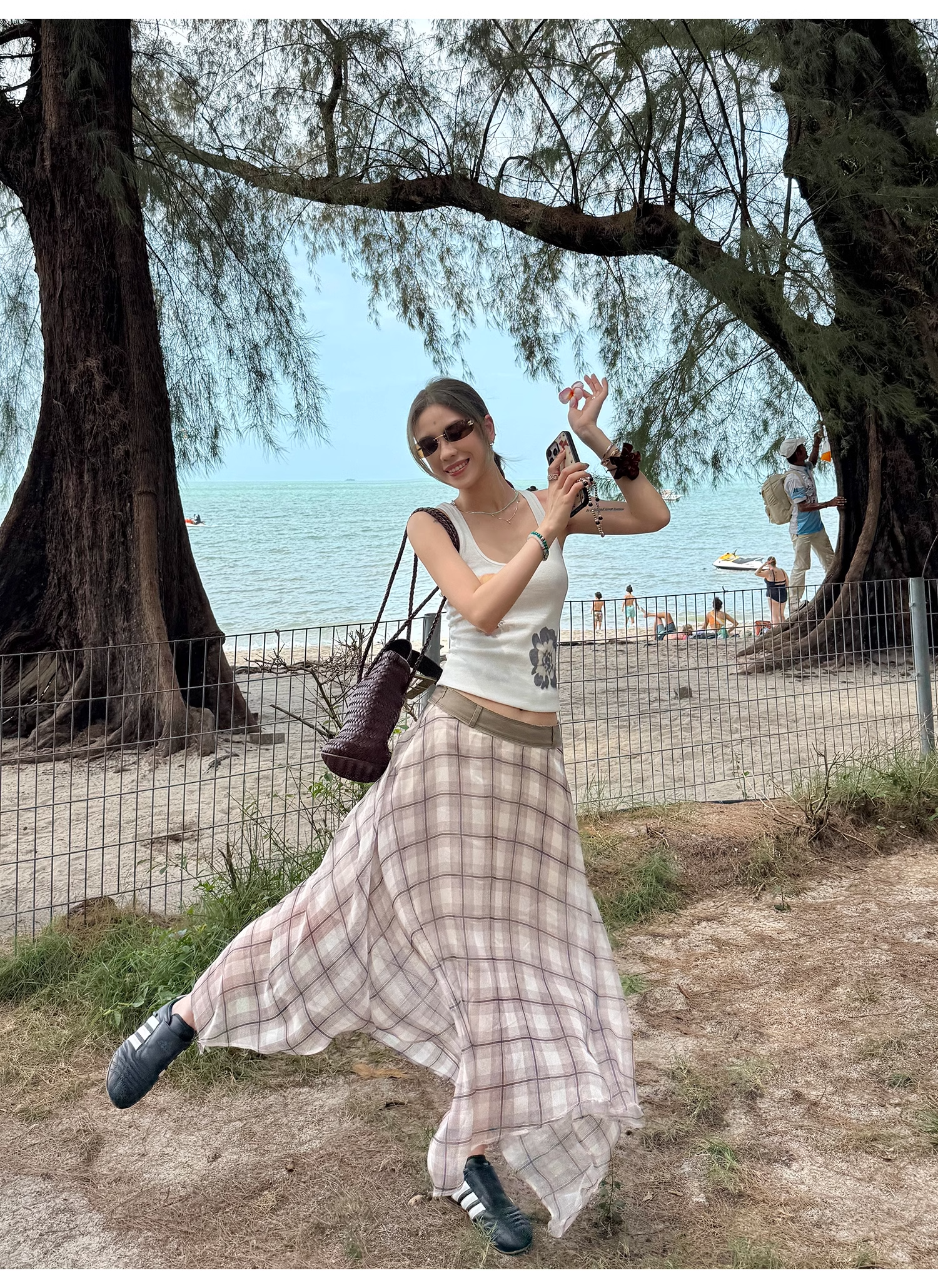 LelyMooch  エレガントフレンチ シフォンチェックスカート  LEM096