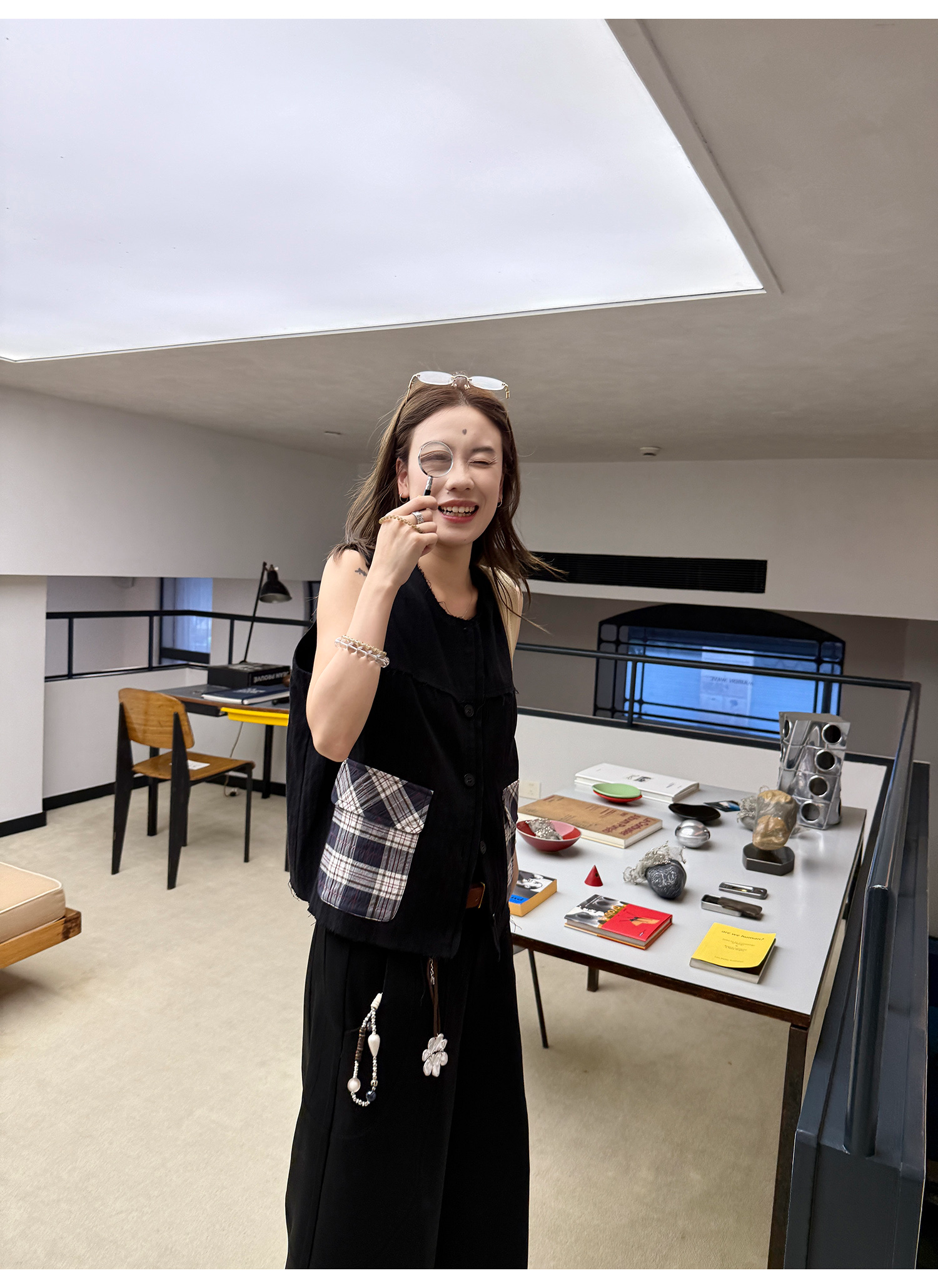 LelyMooch 配色チェック柄ノースリーブベスト  LEM218