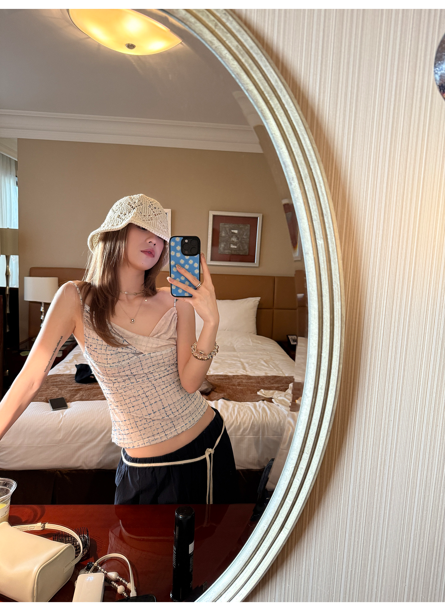 LelyMooch チェック柄 ドレープキャミトップス  LEM191