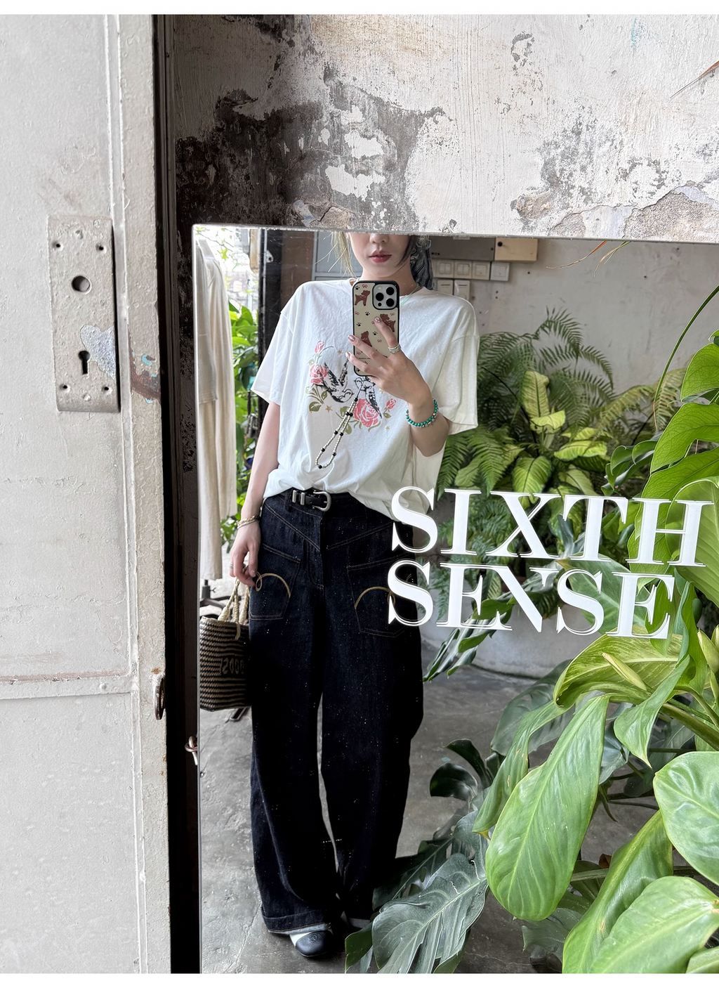 LelyMooch  プリント半袖Tシャツ ラウンドネック  LEM110