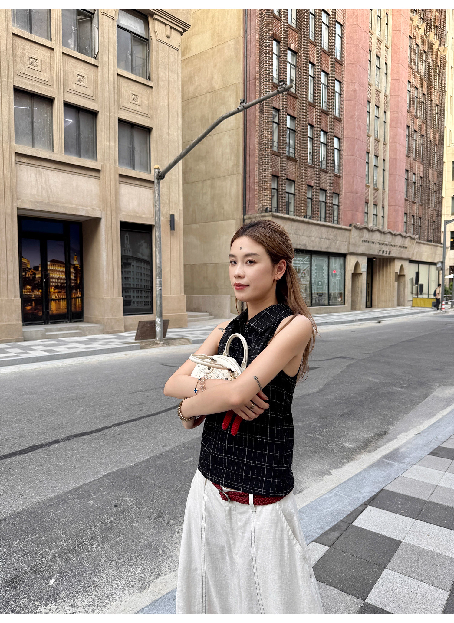 LelyMooch ノースリーブチェック柄ポロシャツ　LEM188