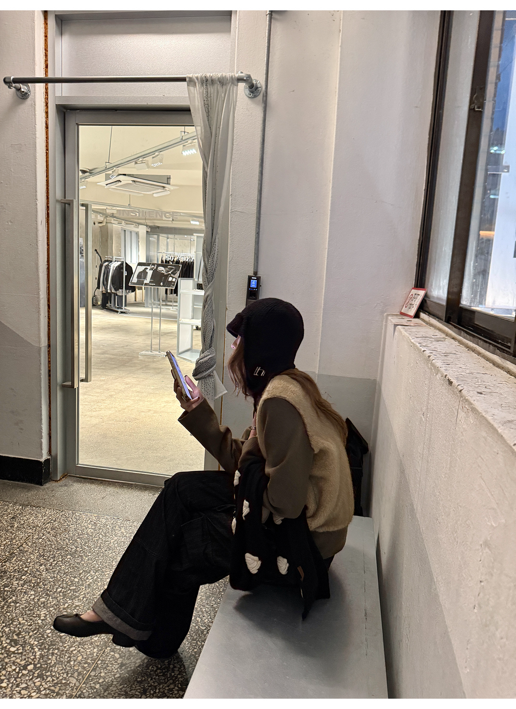 LelyMooch フェイクファー切り替え立ち襟コート  LEM252