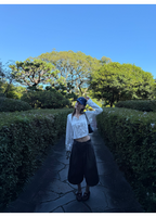 LelyMooch 配色ウエスト アジャスター付きタックキュロットパンツ  LEM396