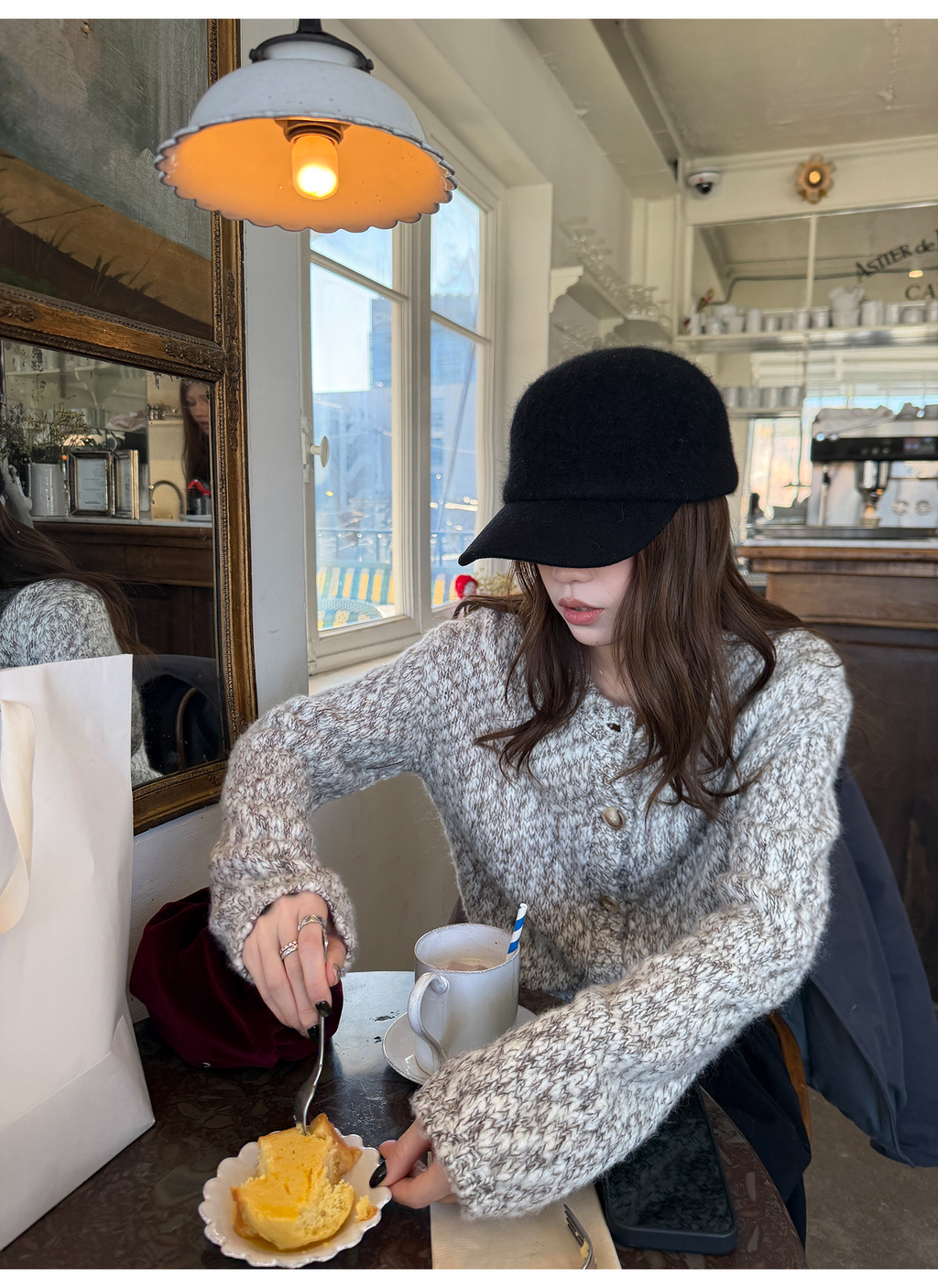 LelyMooch ウール混 ミックス編み ゆるニットカーデ  LEM313