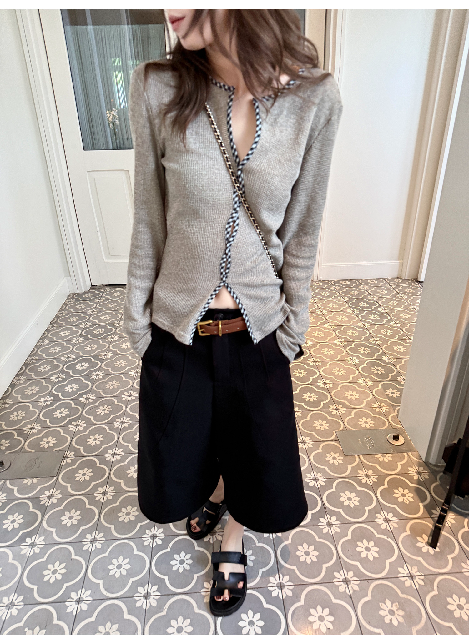 LelyMooch Aライン ワイドパンツ七分丈  LEM202