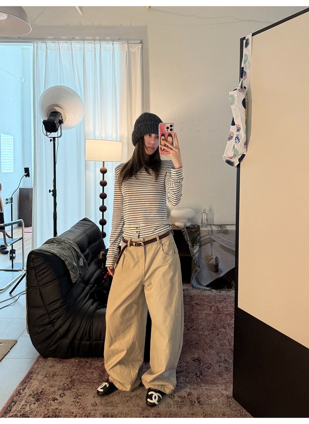 LelyMooch ウォッシュ加工×スタッズワイドパンツ　LEM243