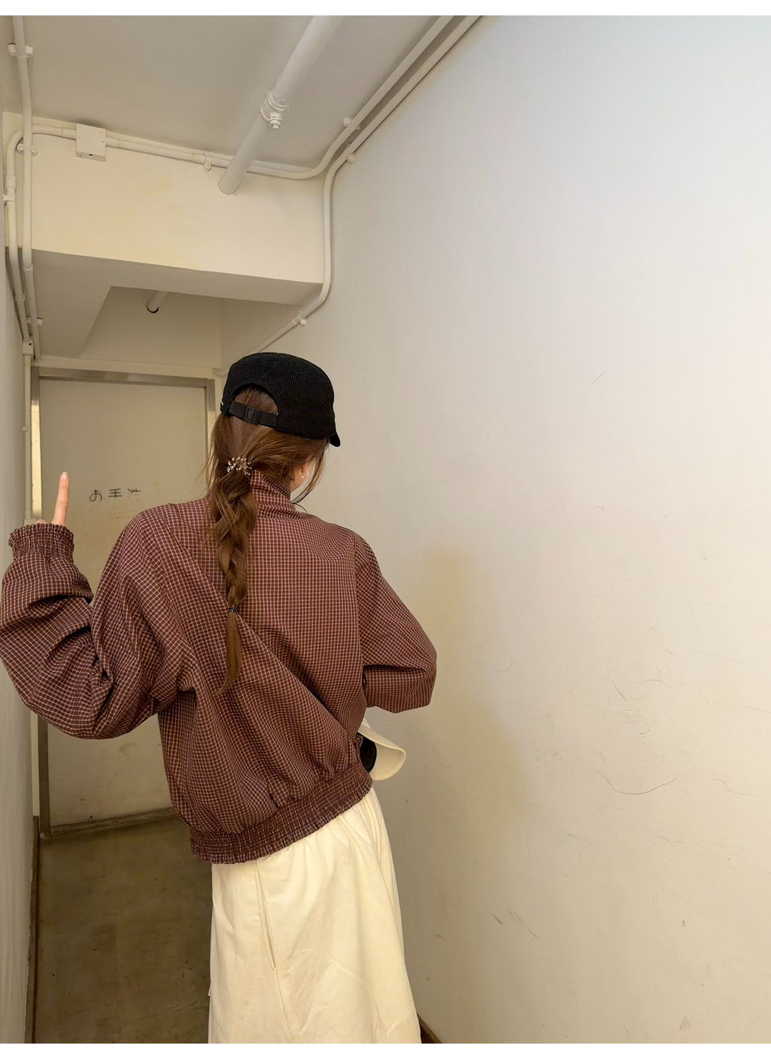 LelyMooch チェック柄スタンドカラーダブルジップブルゾン  LEM318