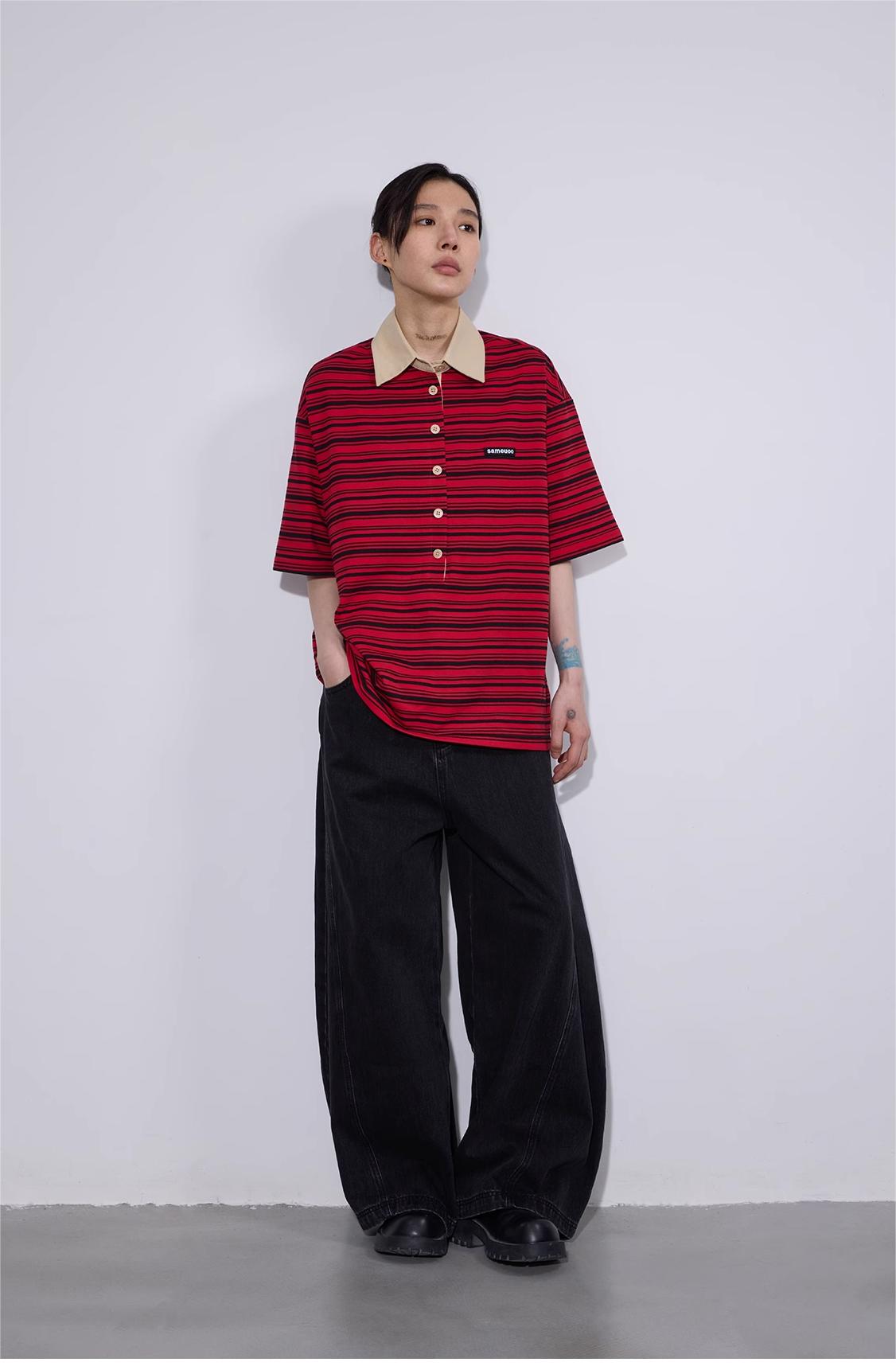 ポロカラー ストライプ半袖Tシャツ  LOM016