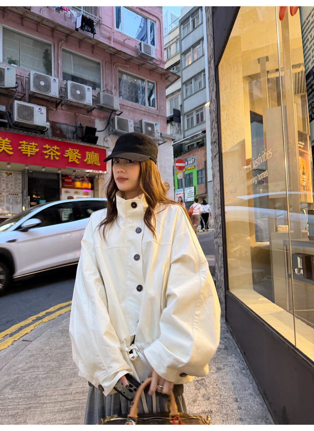 LelyMooch 立ち襟 ドロスト ミドル丈コート  LEM317