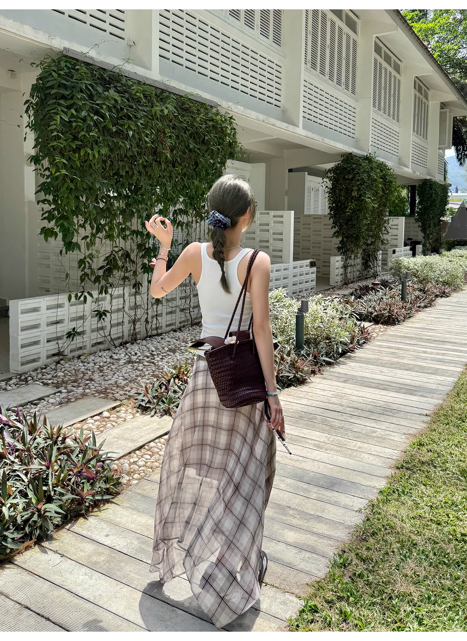 LelyMooch  エレガントフレンチ シフォンチェックスカート  LEM096