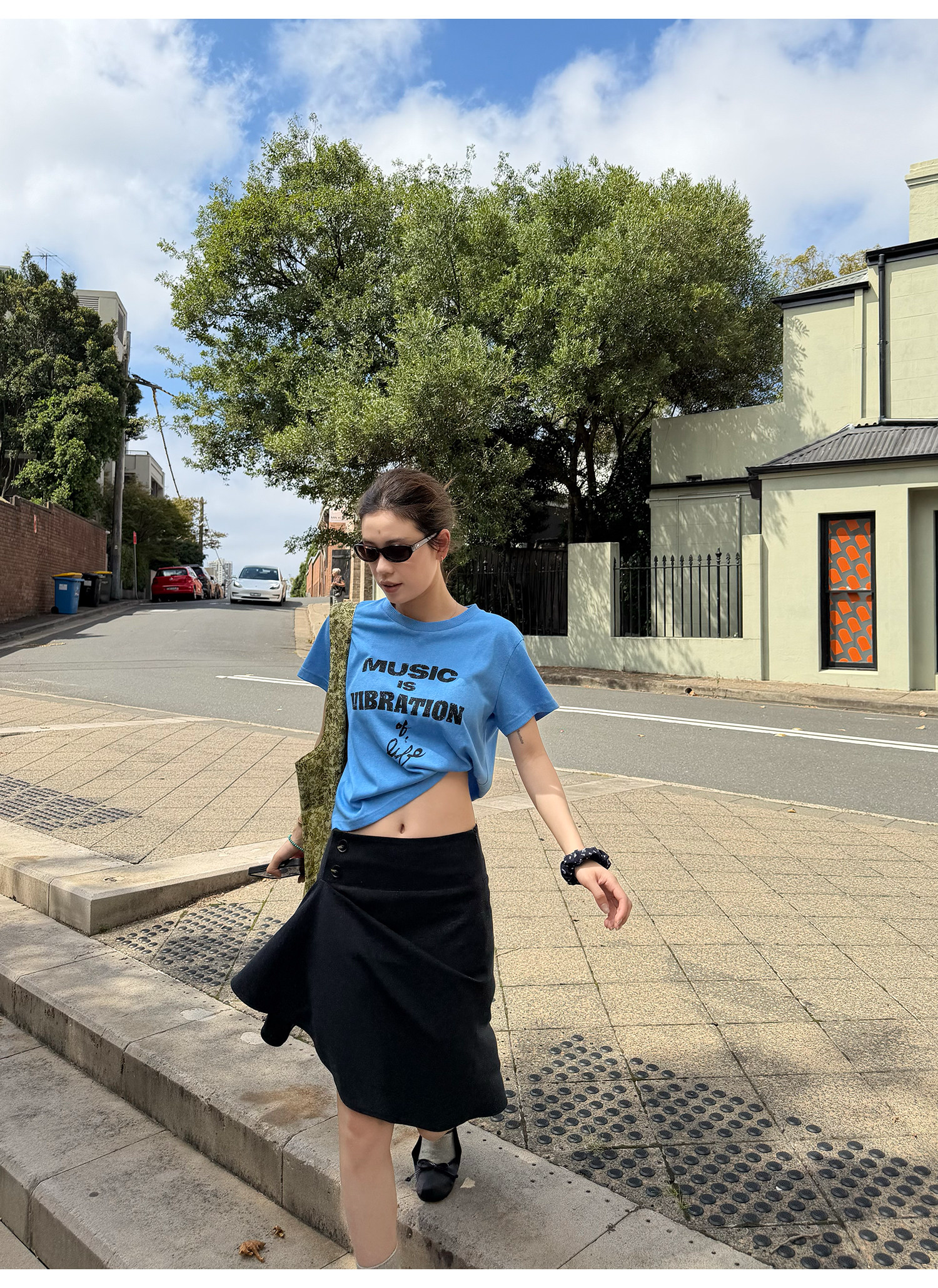 LelyMooch 配色ロゴプリント×ヴィンテージ風  スラブ綿麻 半袖Tシャツ  LEM331
