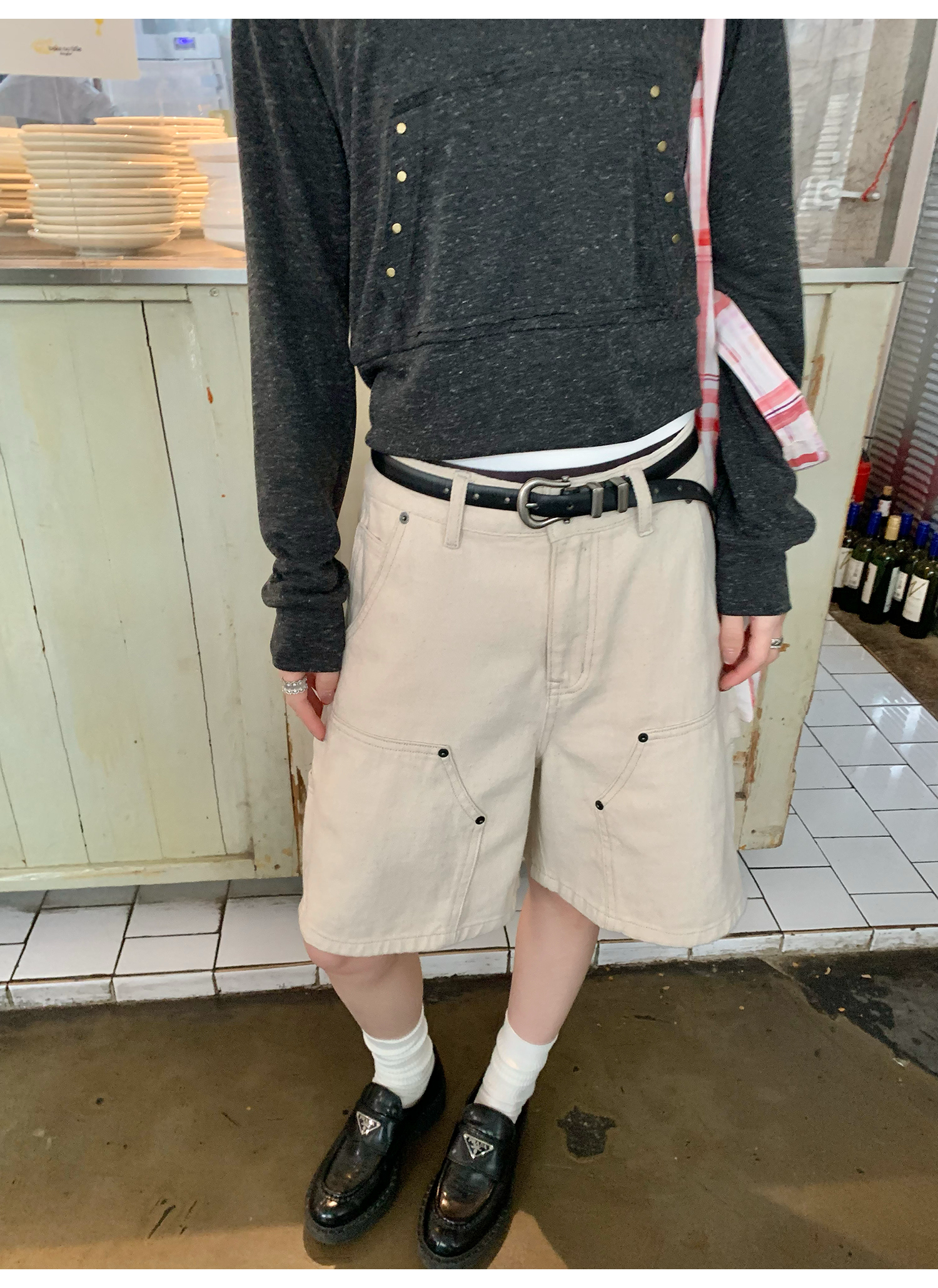 LelyMooch  夏万能デニム ハーフパンツ　マルチポケット  LEM118