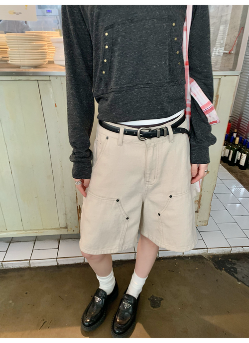 LelyMooch  夏万能デニム ハーフパンツ　マルチポケット  LEM118