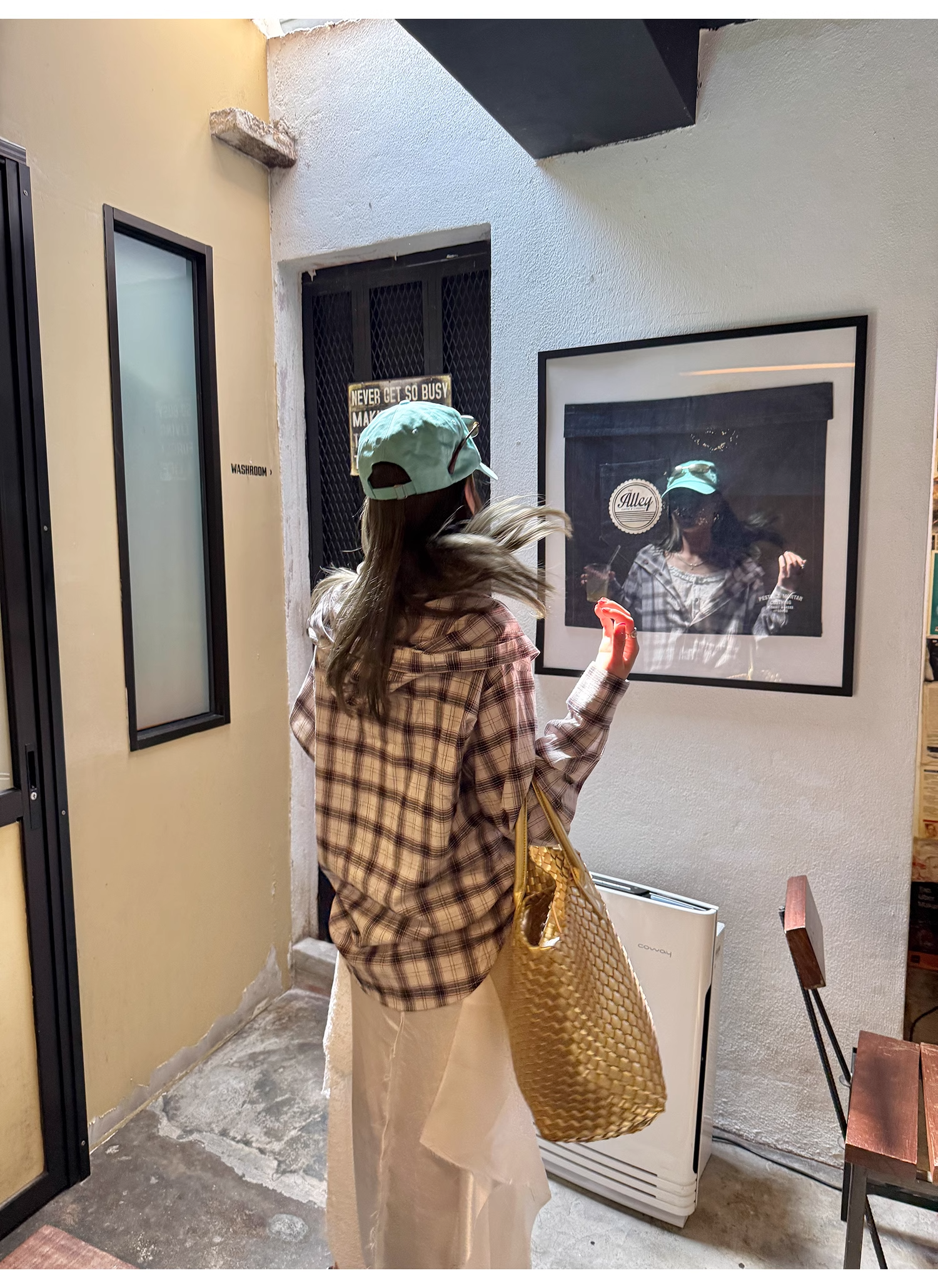 LelyMooch  フード付きミディ丈長袖チェックシャツ  LEM101