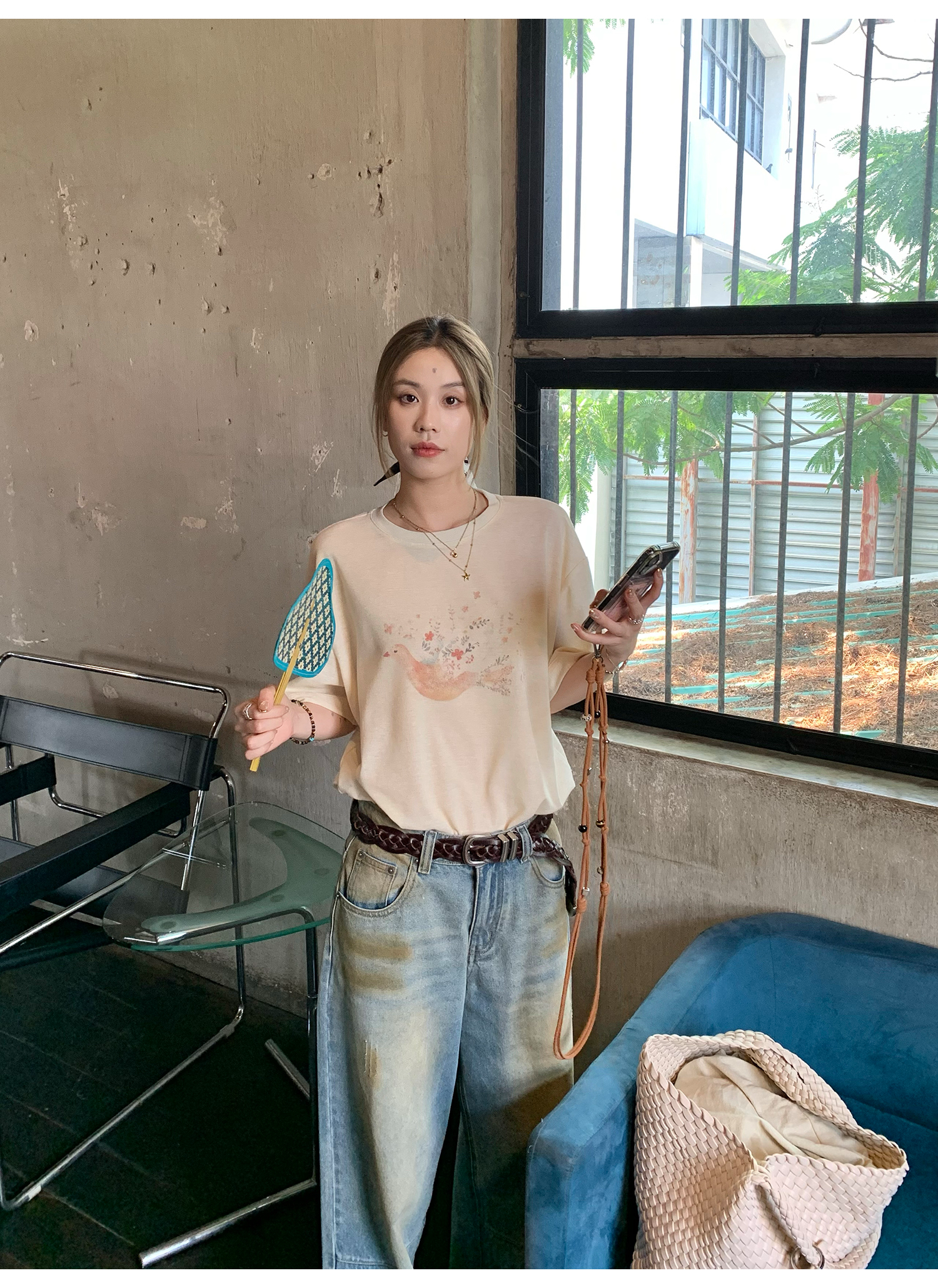 LelyMooch プリント ゆったりシルエット半袖Tシャツ  LEM142