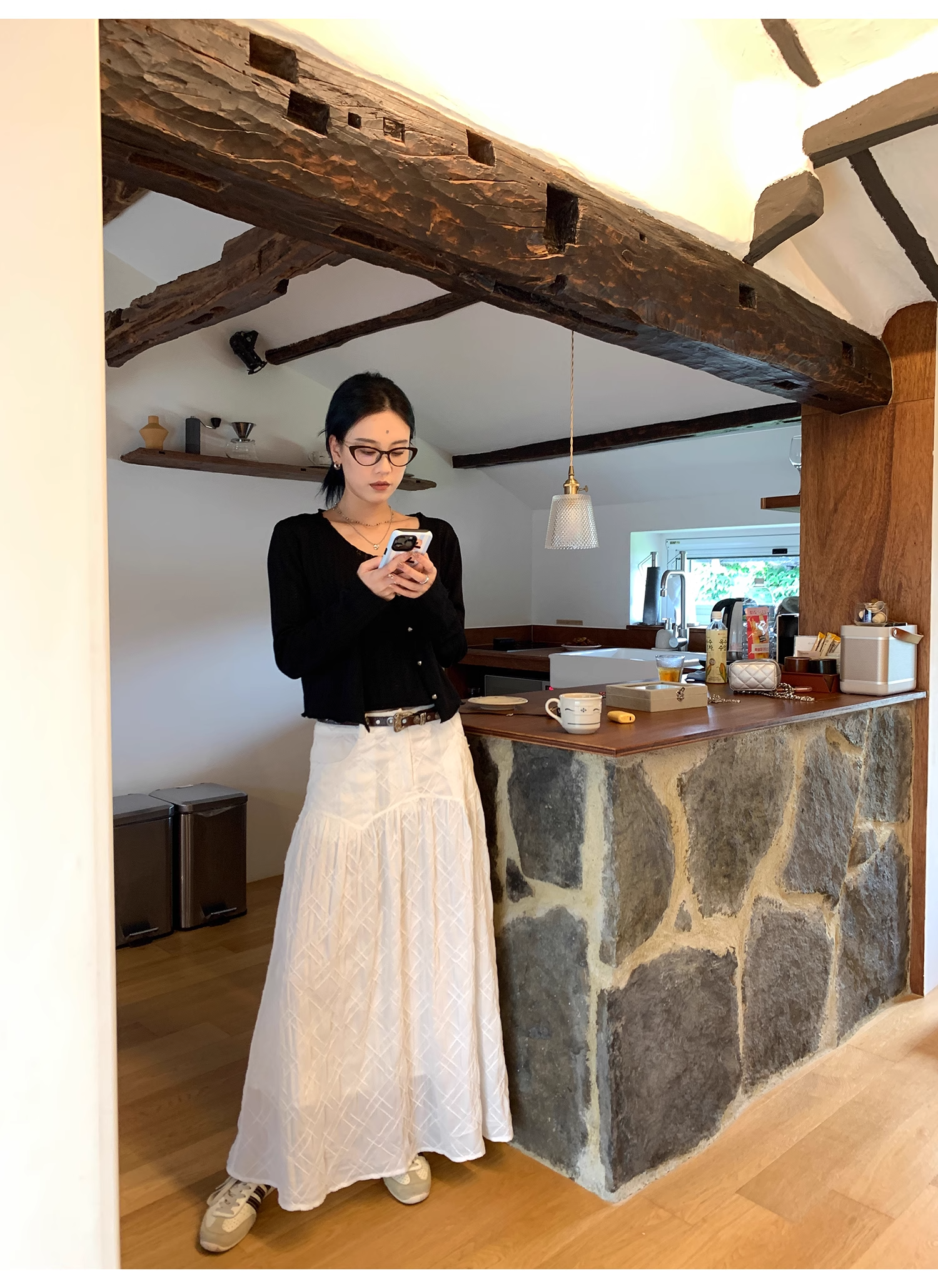 LelyMooch   立体格子柄 ホワイトスカート  LEM040