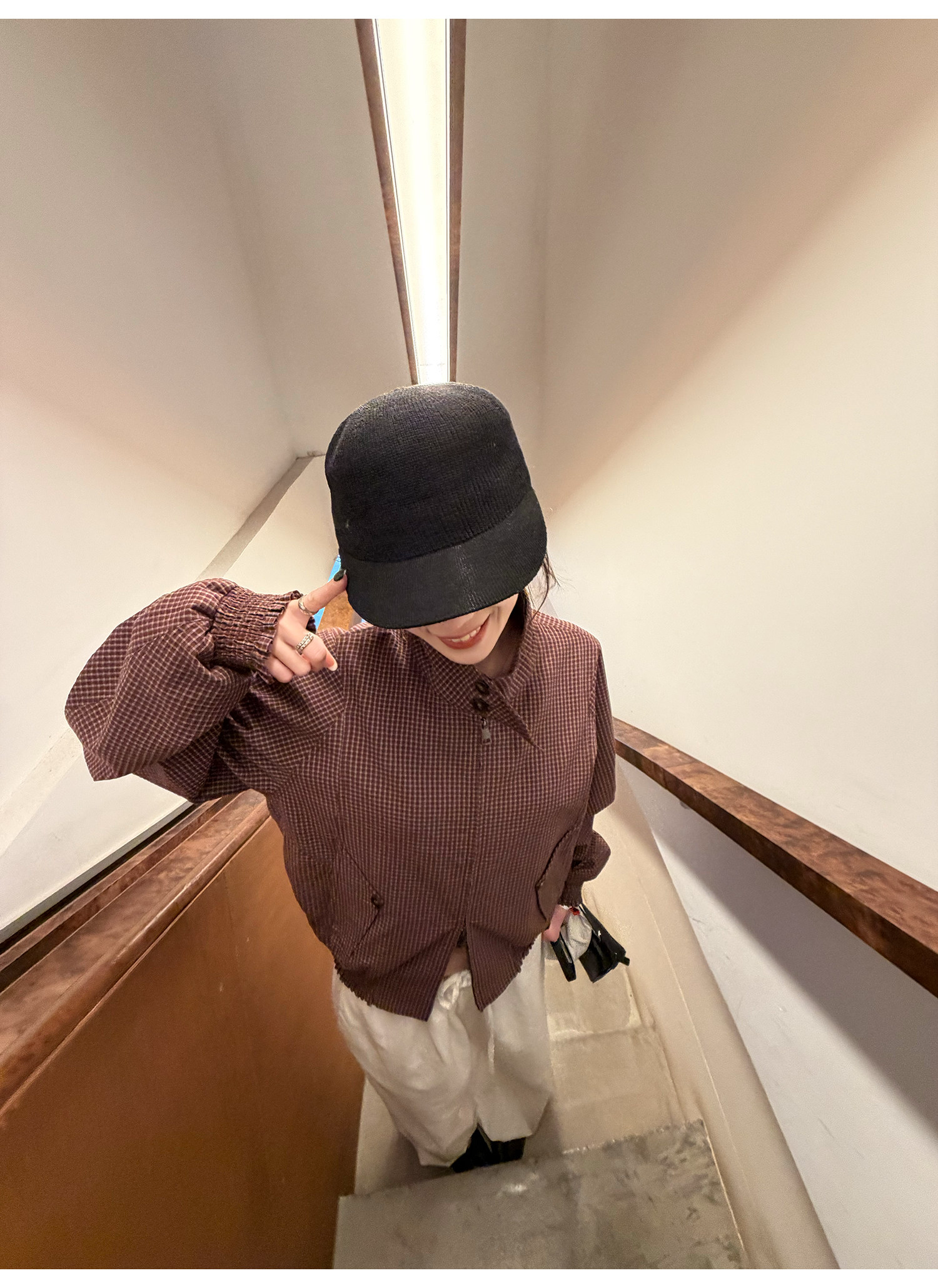 LelyMooch チェック柄スタンドカラーダブルジップブルゾン  LEM318