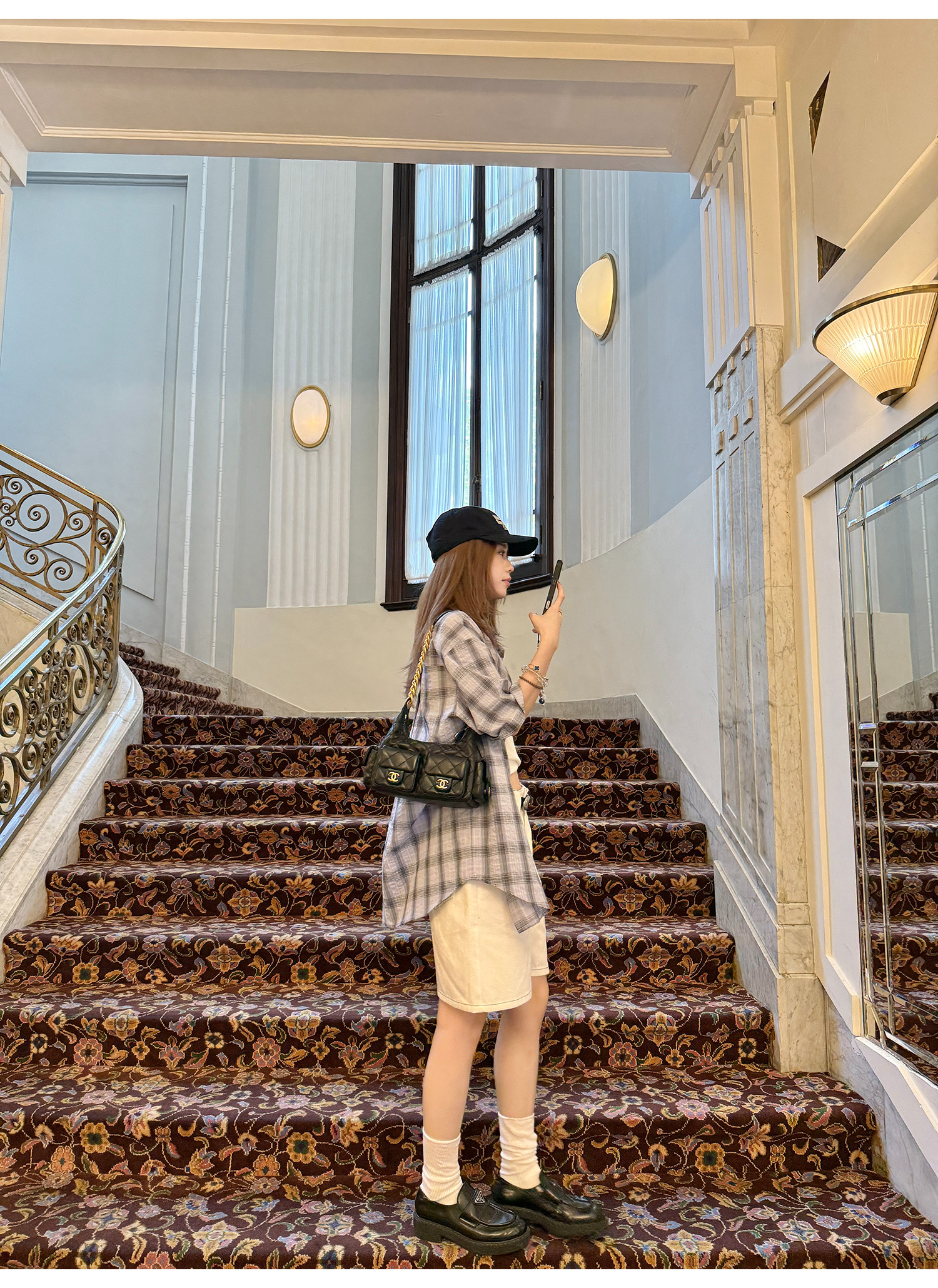 LelyMooch パープル格子柄・軽量半袖シャツ  LEM198