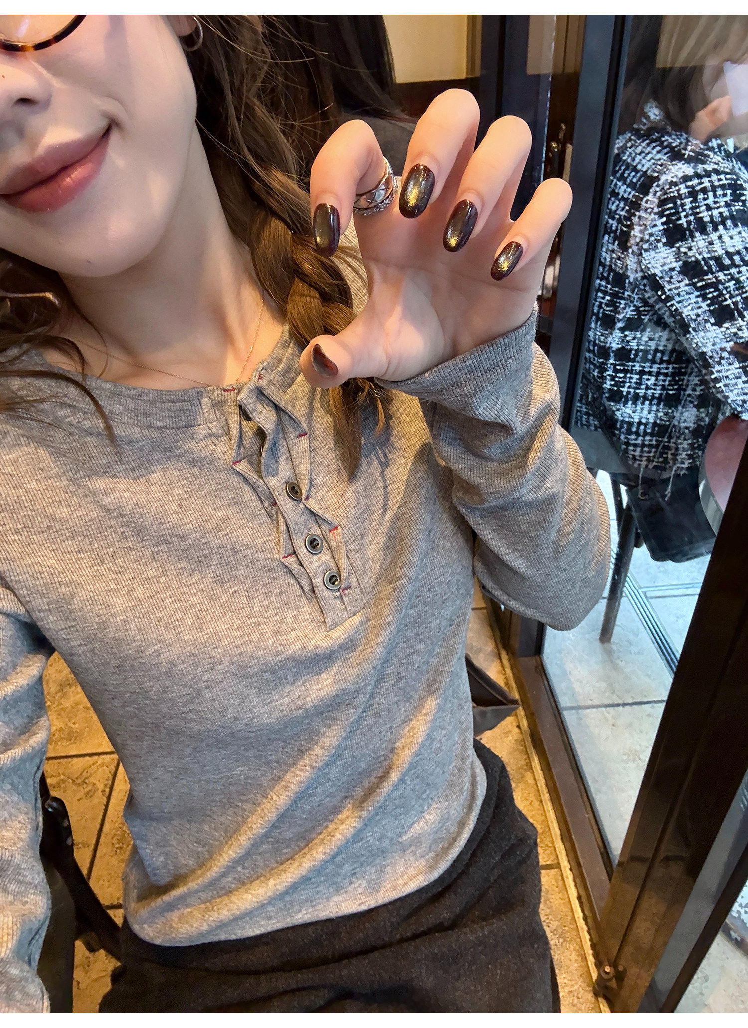 LelyMooch リブ調 ウール風 ヘンリーネックトップス  LEM290