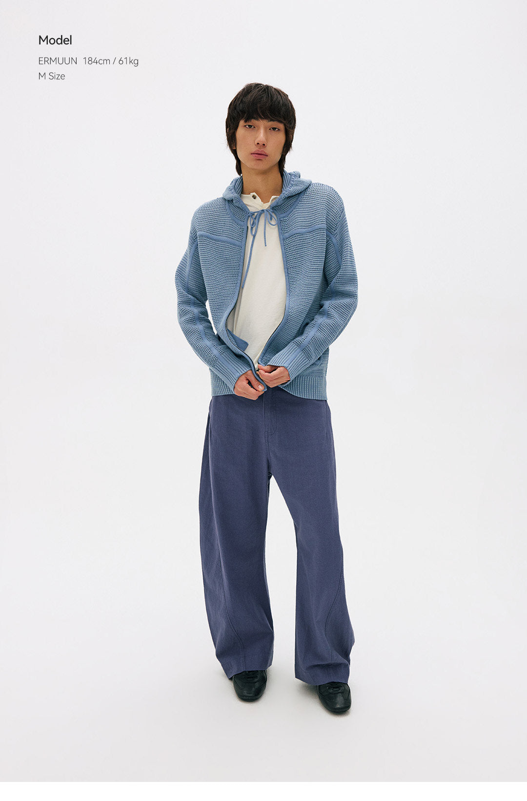 透かし編み ジップアップニットパーカー  LOM103