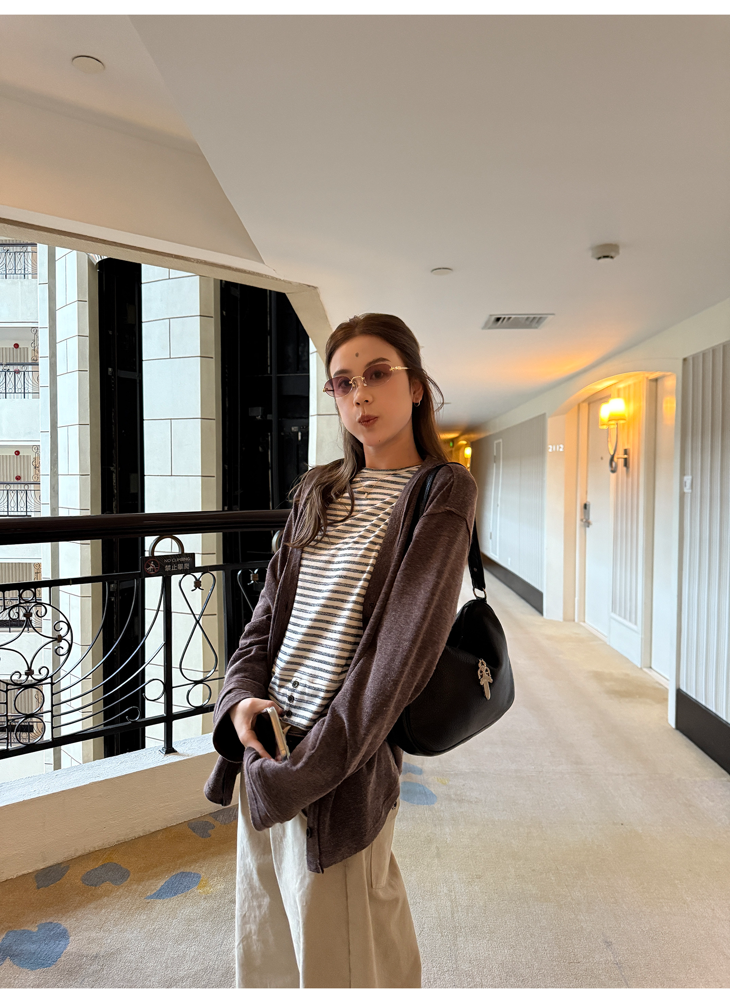 LelyMooch Vネック フェイクウールカーディガン 秋LEM234