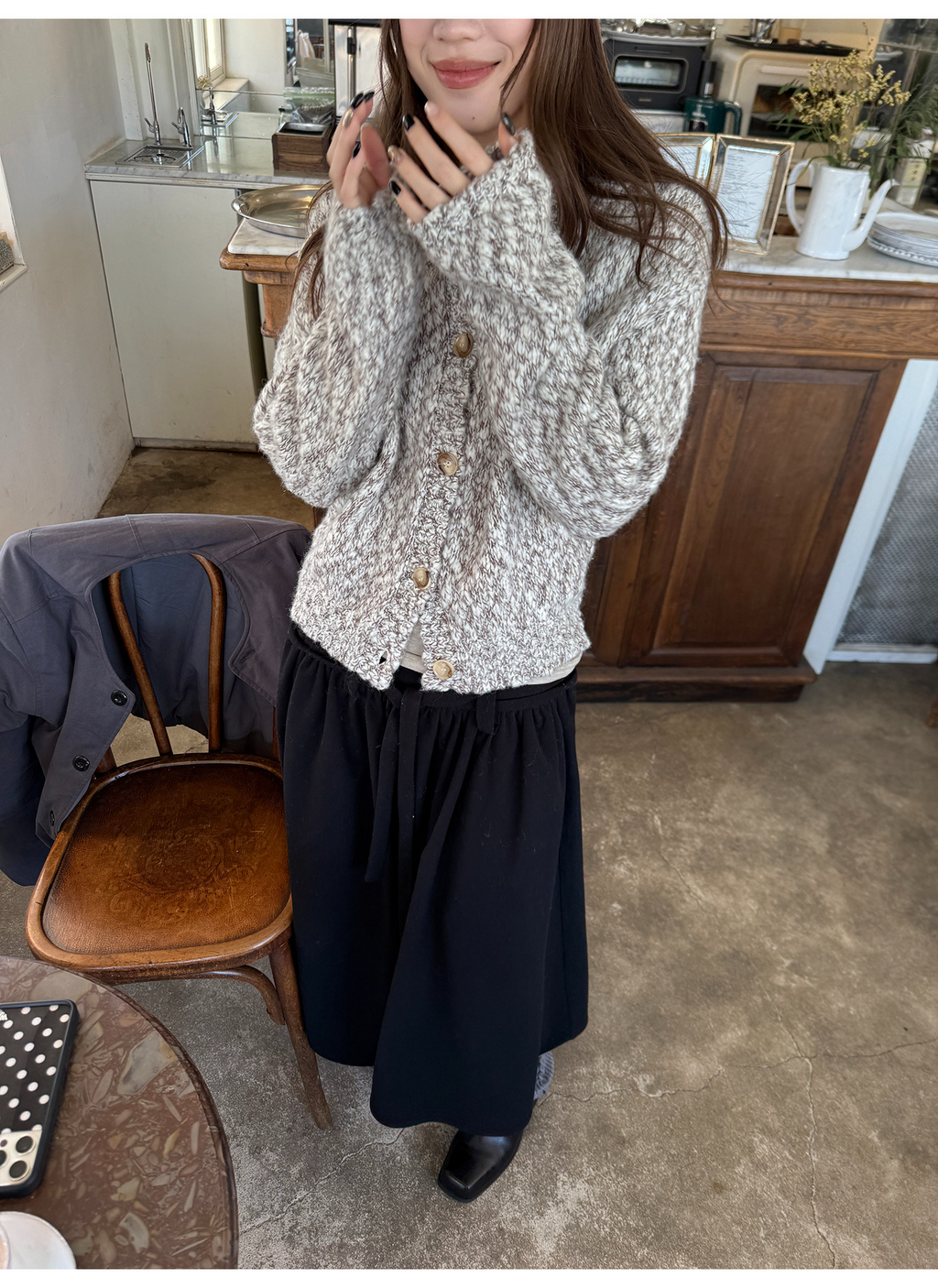 LelyMooch ウール混 ミックス編み ゆるニットカーデ  LEM313