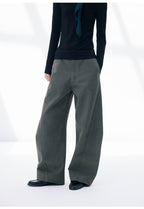 3D Curved Line x Wide Silhouette Structure Tuck Design Denim Pants LOM030