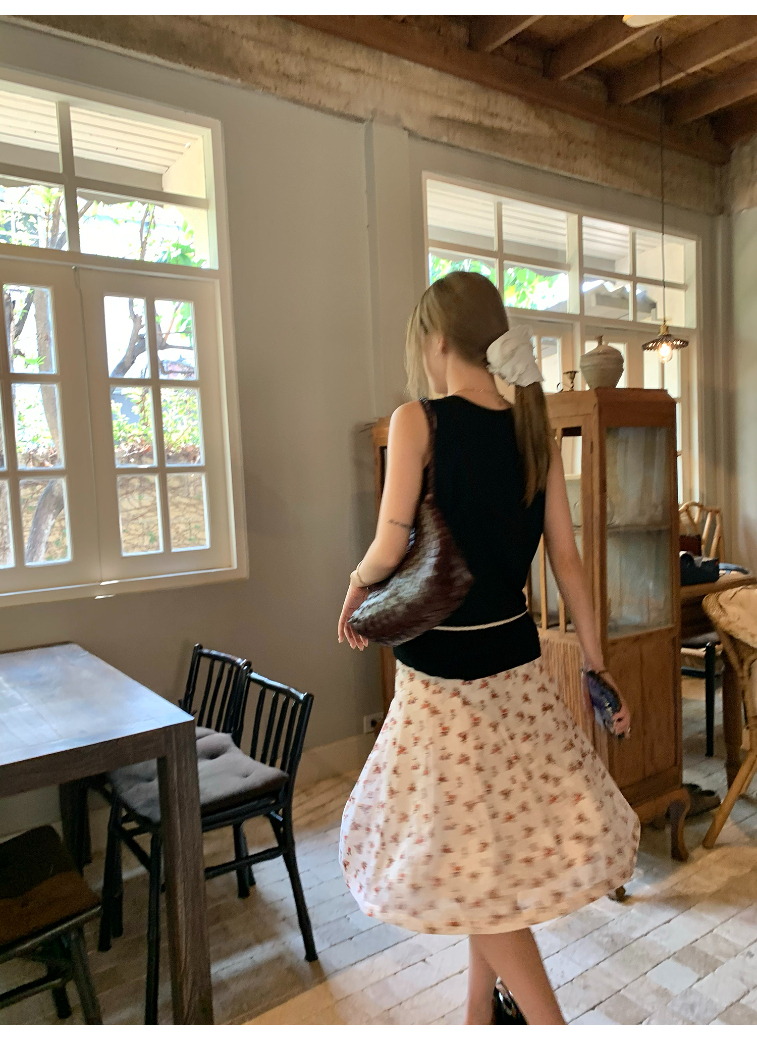 LelyMooch  レトロ小花柄プリーツシフォンスカート  LEM143