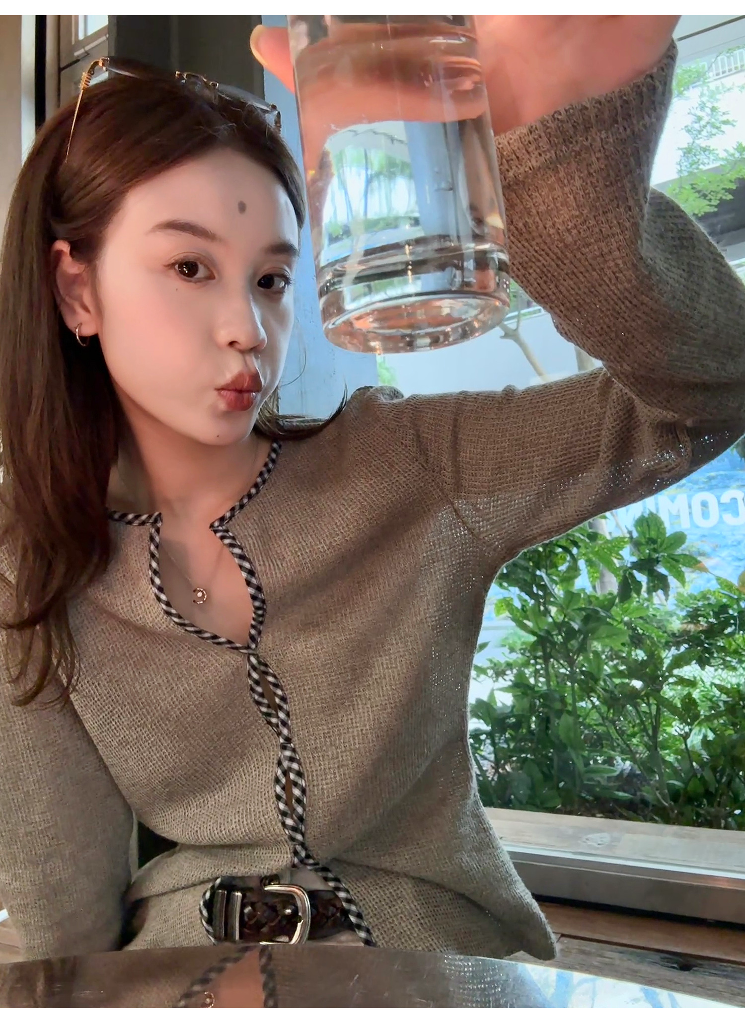 LelyMooch チェック柄ウエスト細見えニットトップス  LEM216